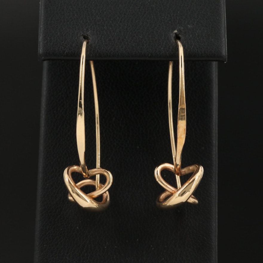 Ed Lavin Sterling with 14K Gold Overlay Dangle Secret Heart Earrings