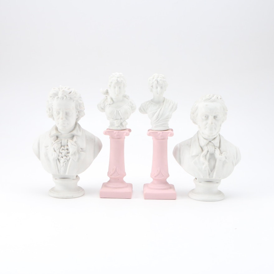Miniature Bisque Busts of Beethoven, Wagner, and Other Figures