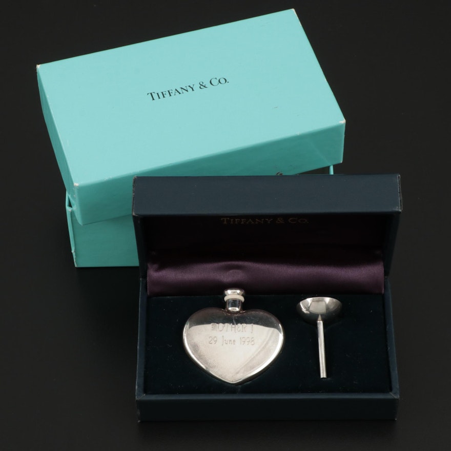Tiffany & Co. Sterling Silver Heart Shaped Perfume Vile with Funnel