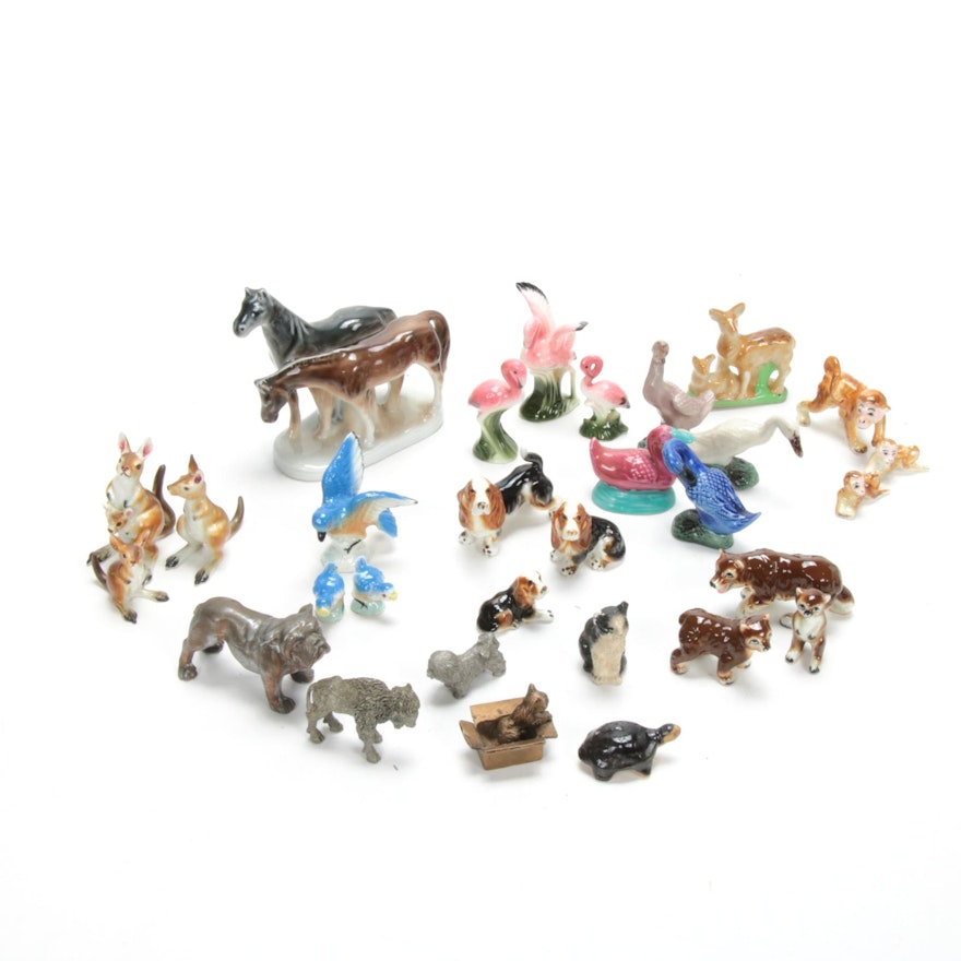 Miniature Animal Figurines in Porcelain and Metal