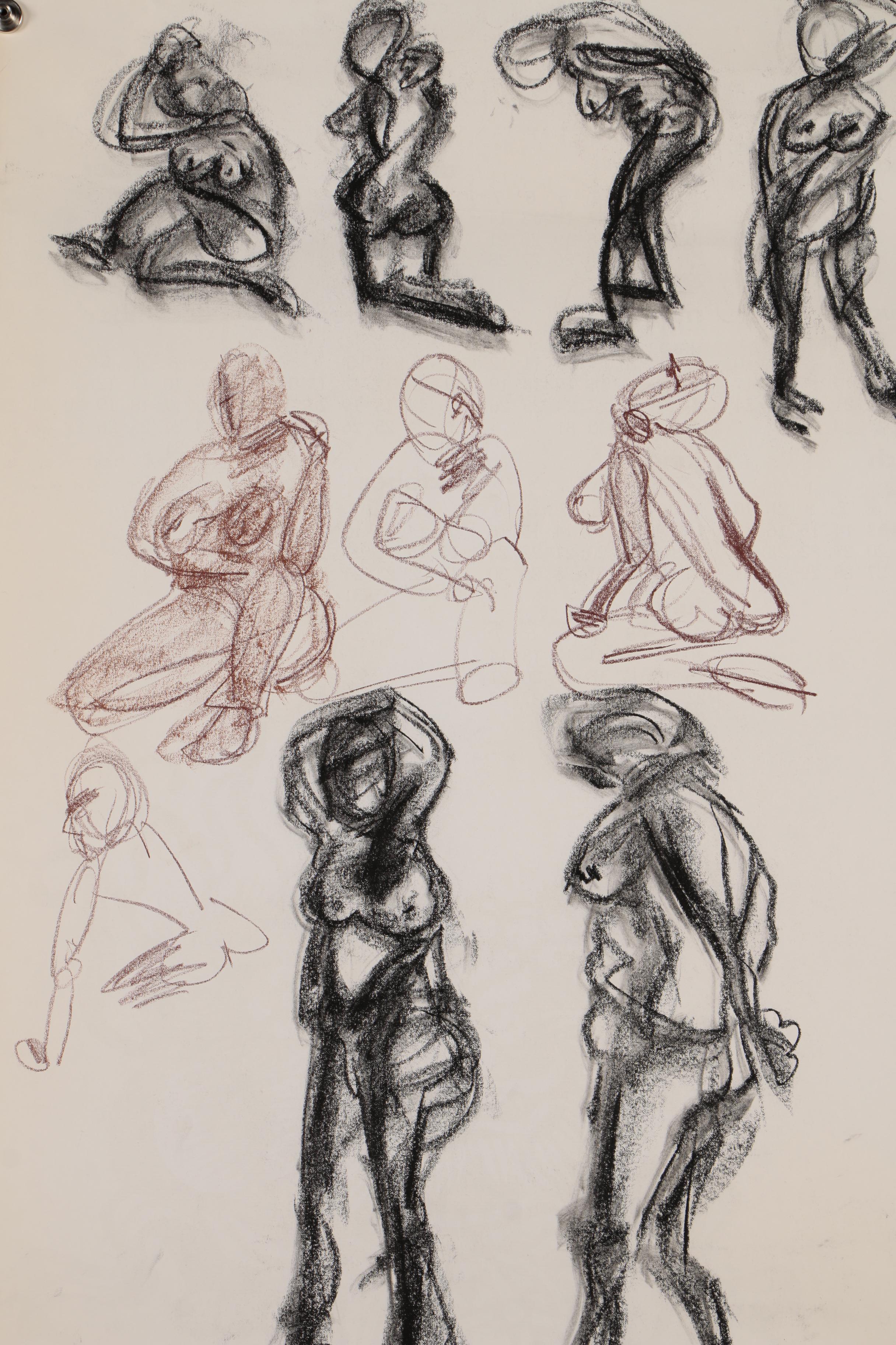 Esther Liu Charcoal Figure Drawings, circa 1979