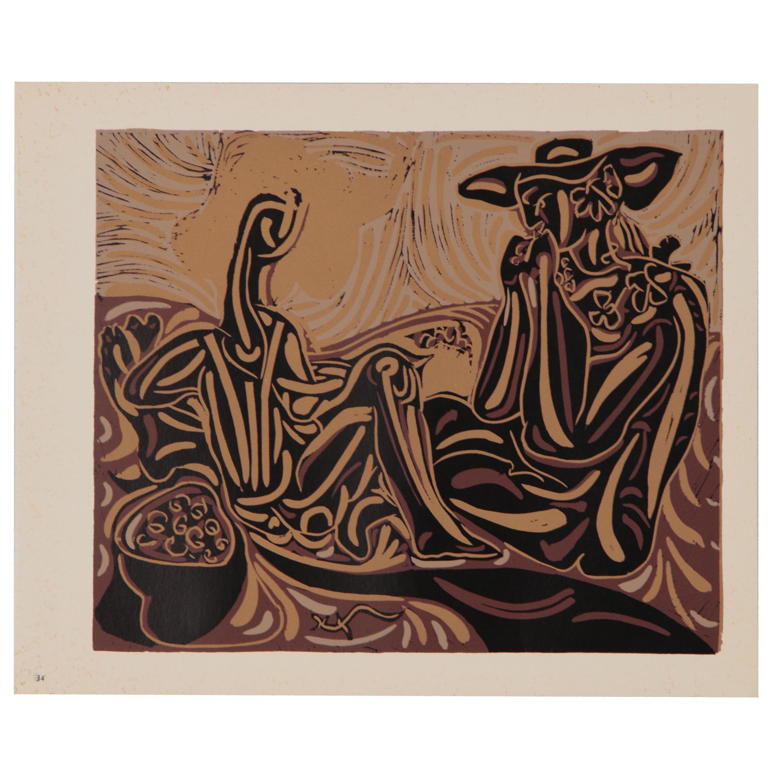 Pablo Picasso Color Linoleum Cut "After the Vintage", 1962