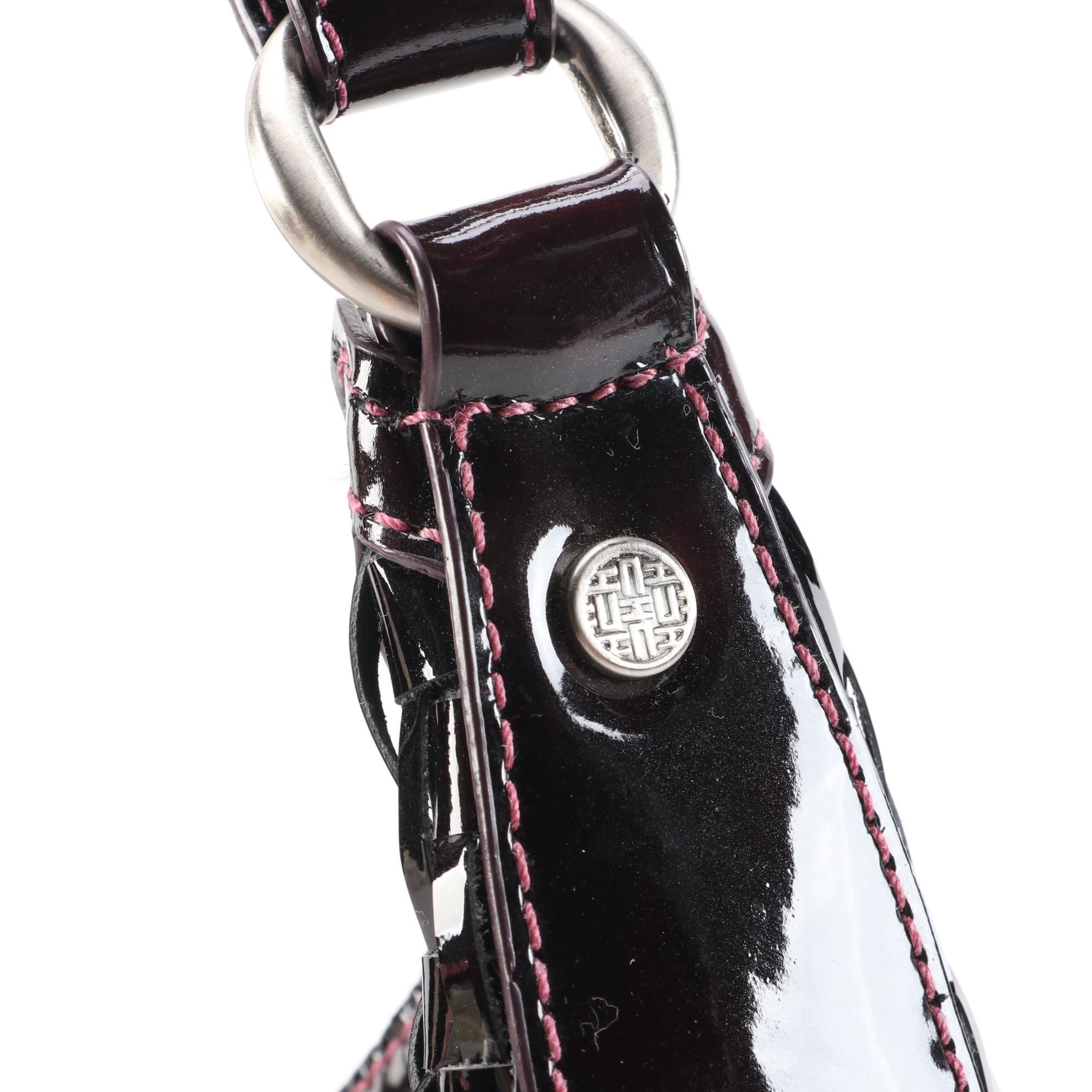 Cole Haan Genevieve Hobo Bag in Burgundy-Black Optic Weave Patent Leather