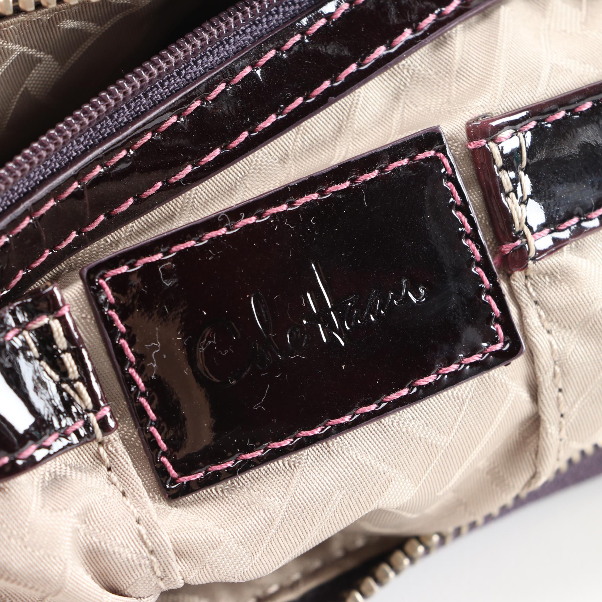 Cole Haan Genevieve Hobo Bag in Burgundy-Black Optic Weave Patent Leather