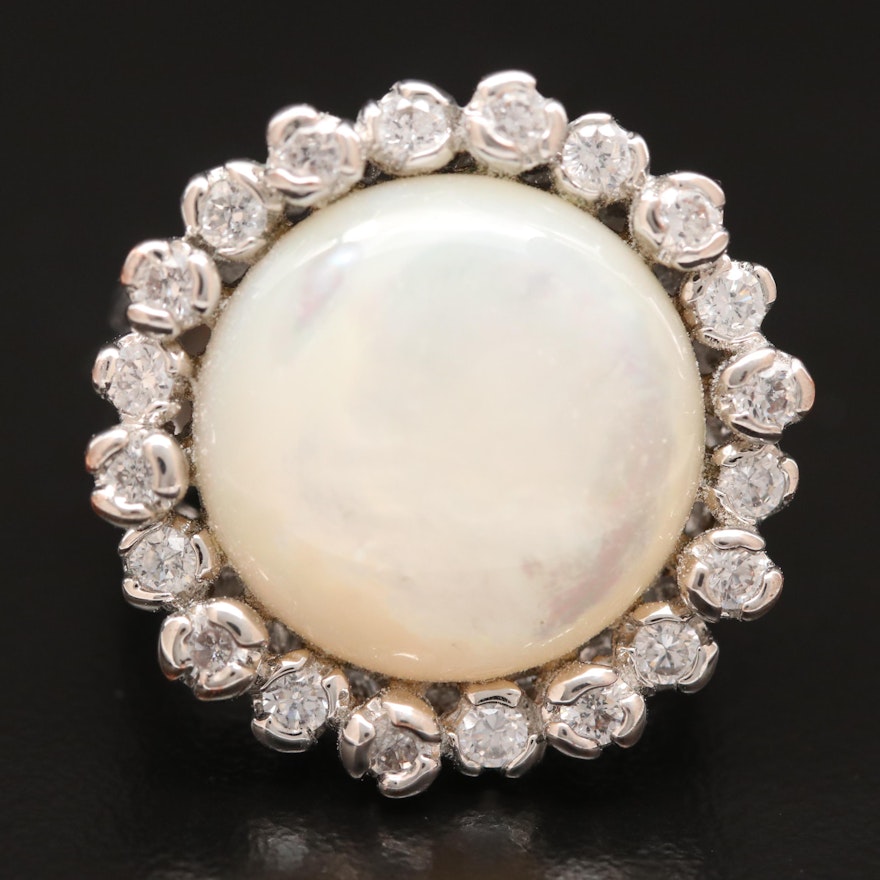 Mother of Pearl Ring with Cubic Zirconia Halo