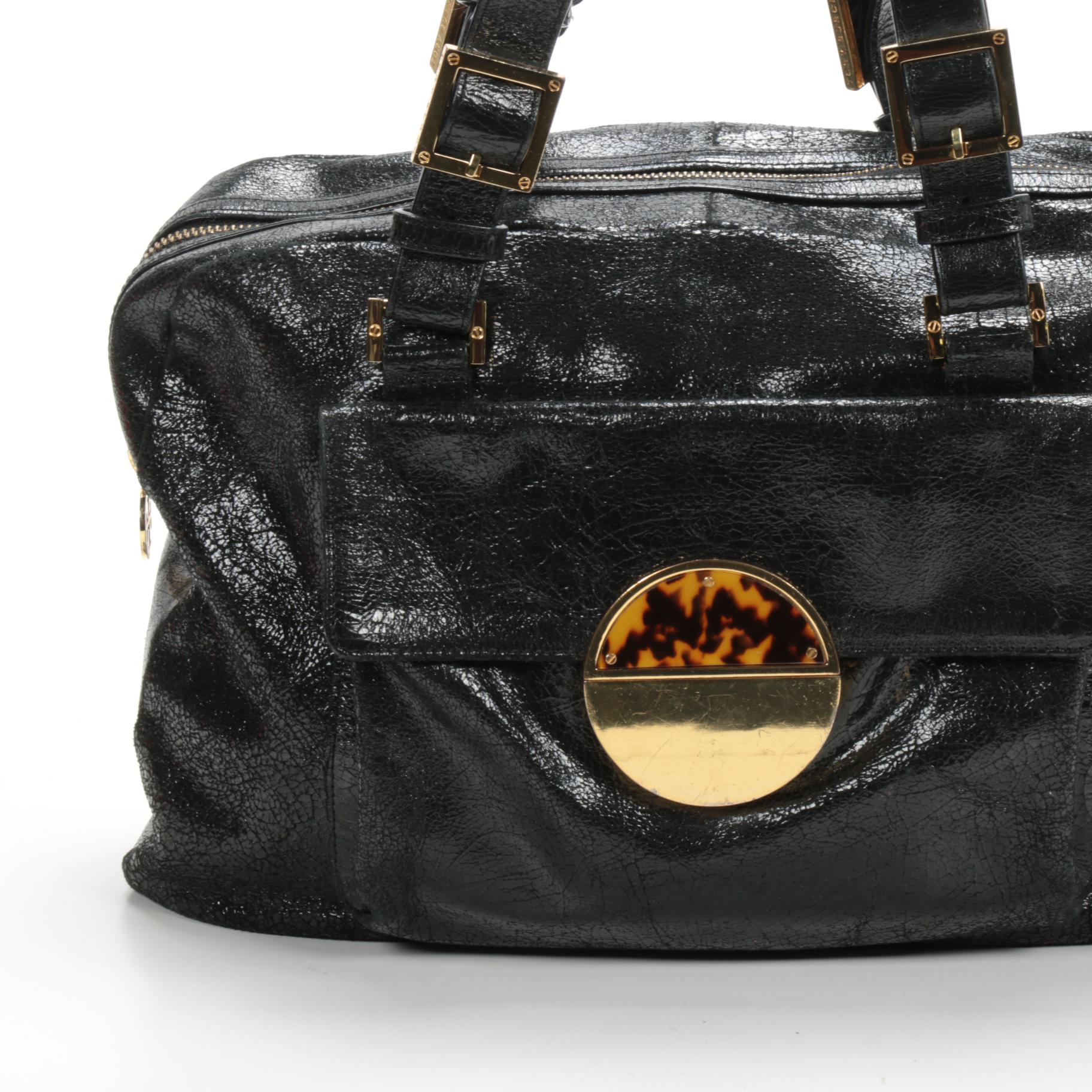 Tory Burch Satchel in Black Textured Leather