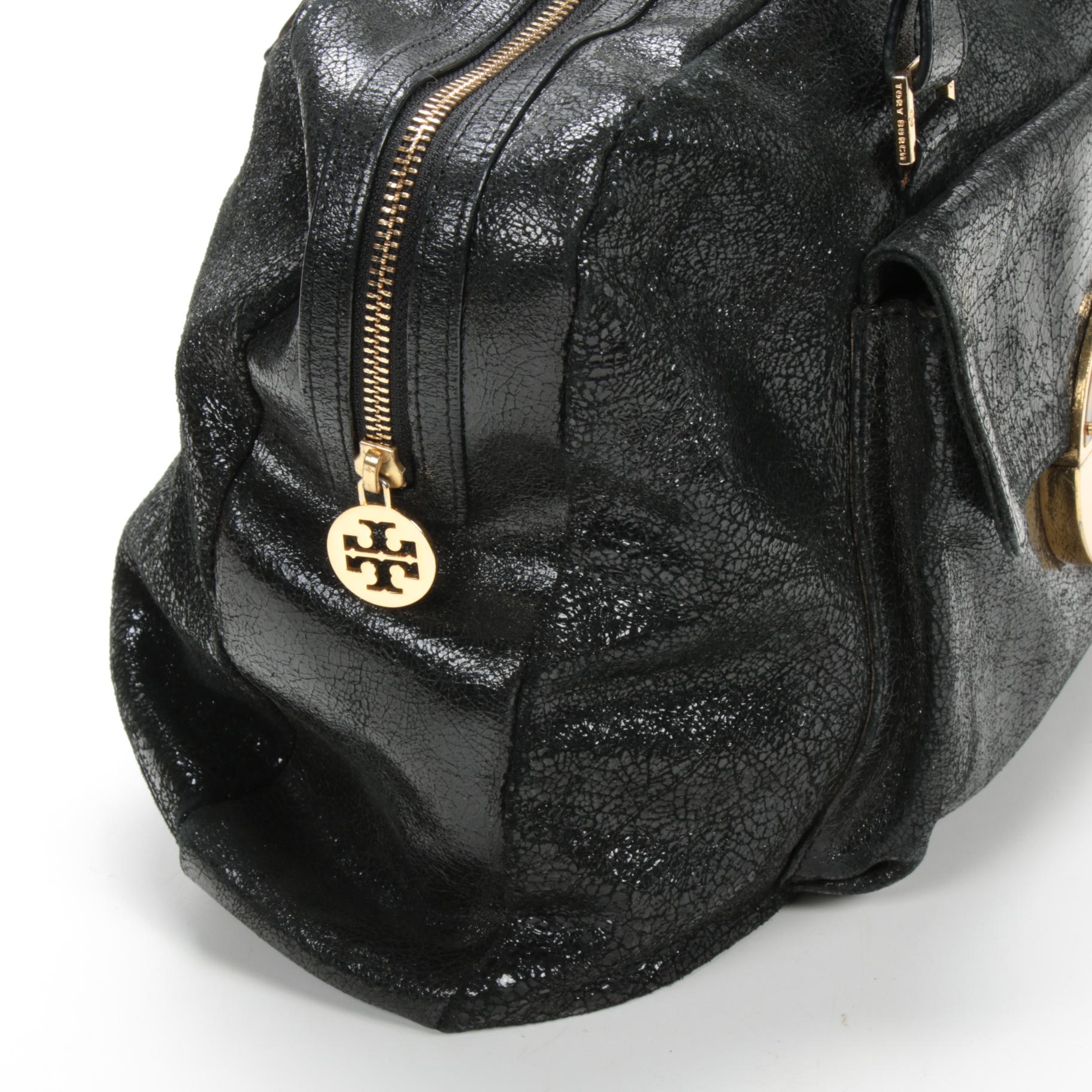 Tory Burch Satchel in Black Textured Leather