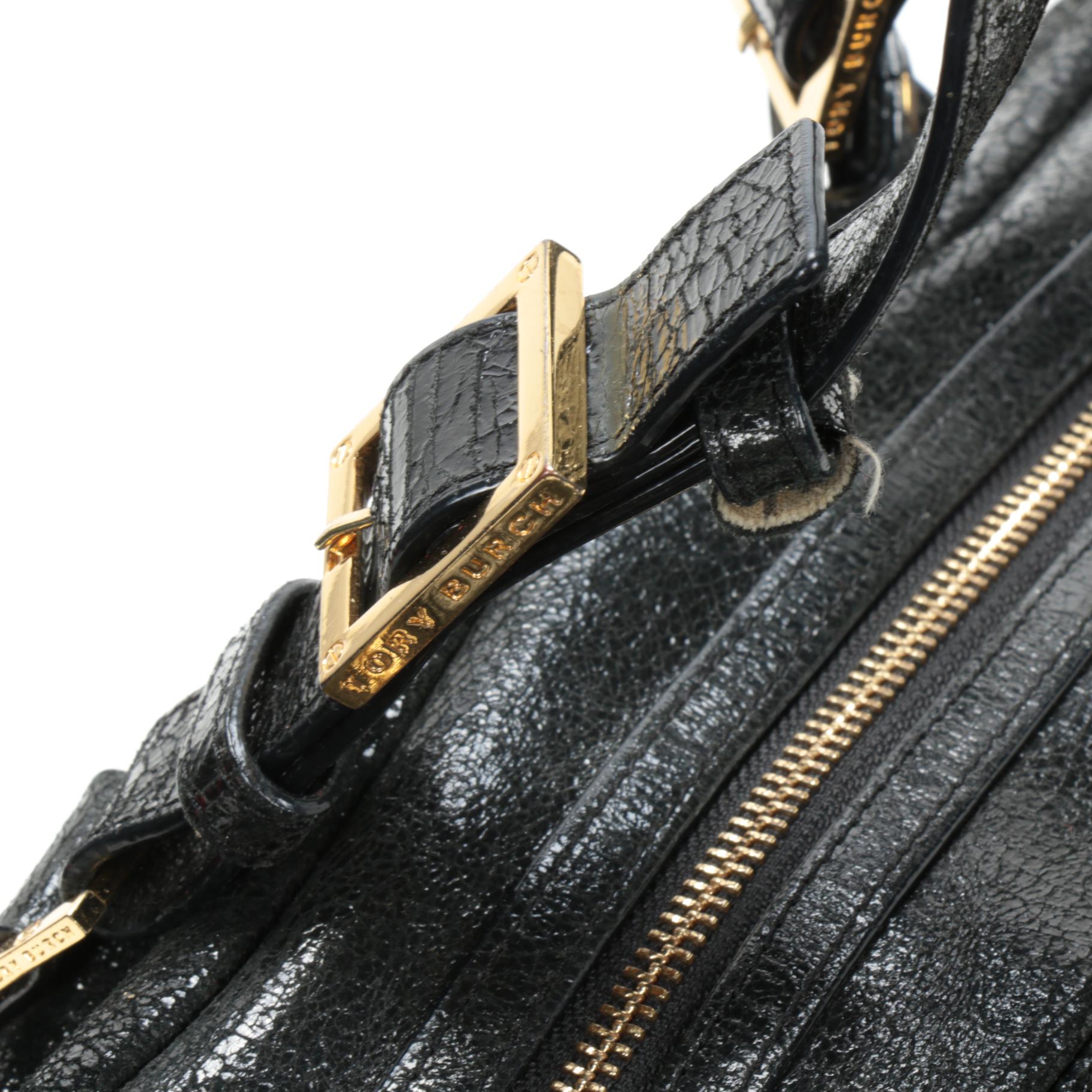 Tory Burch Satchel in Black Textured Leather