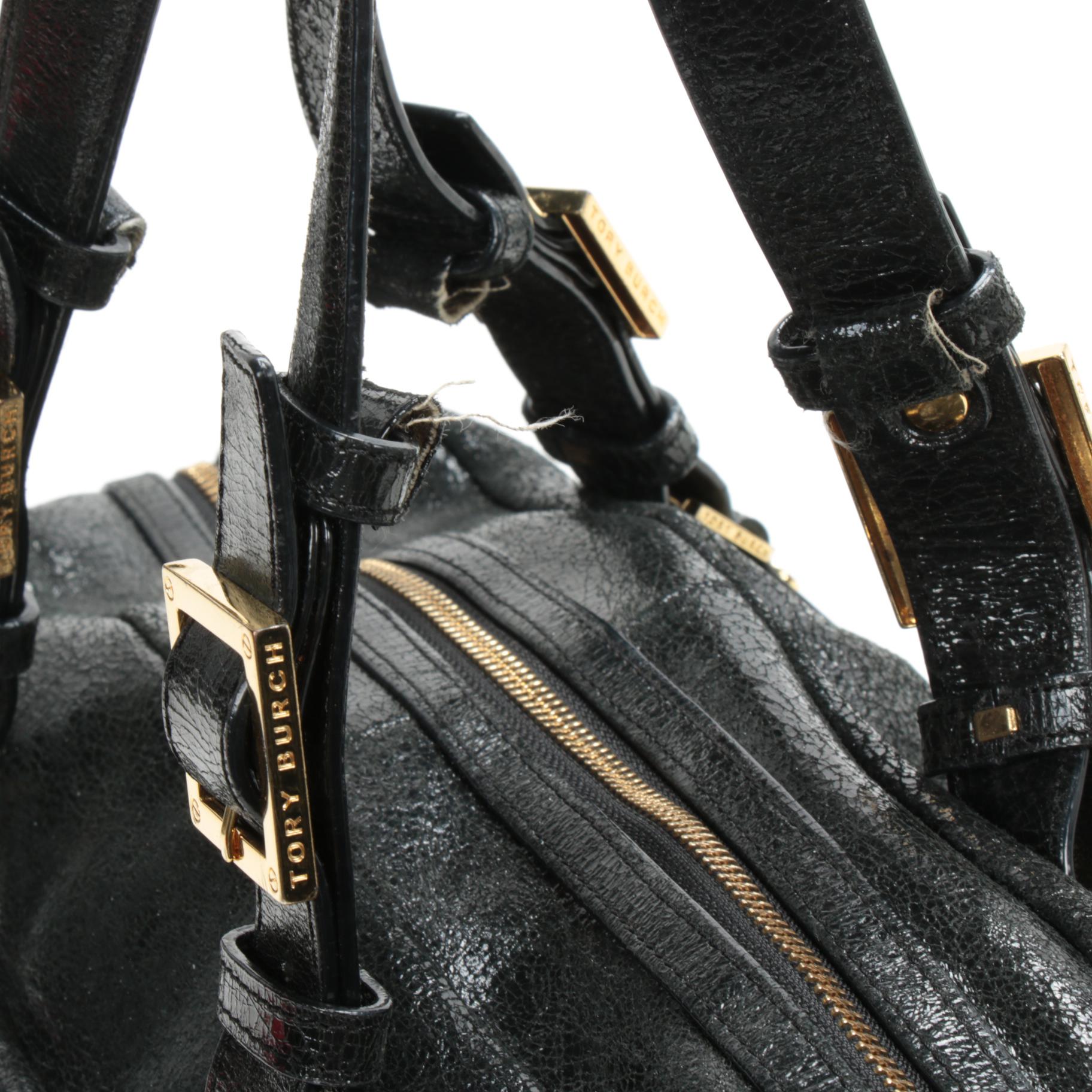 Tory Burch Satchel in Black Textured Leather