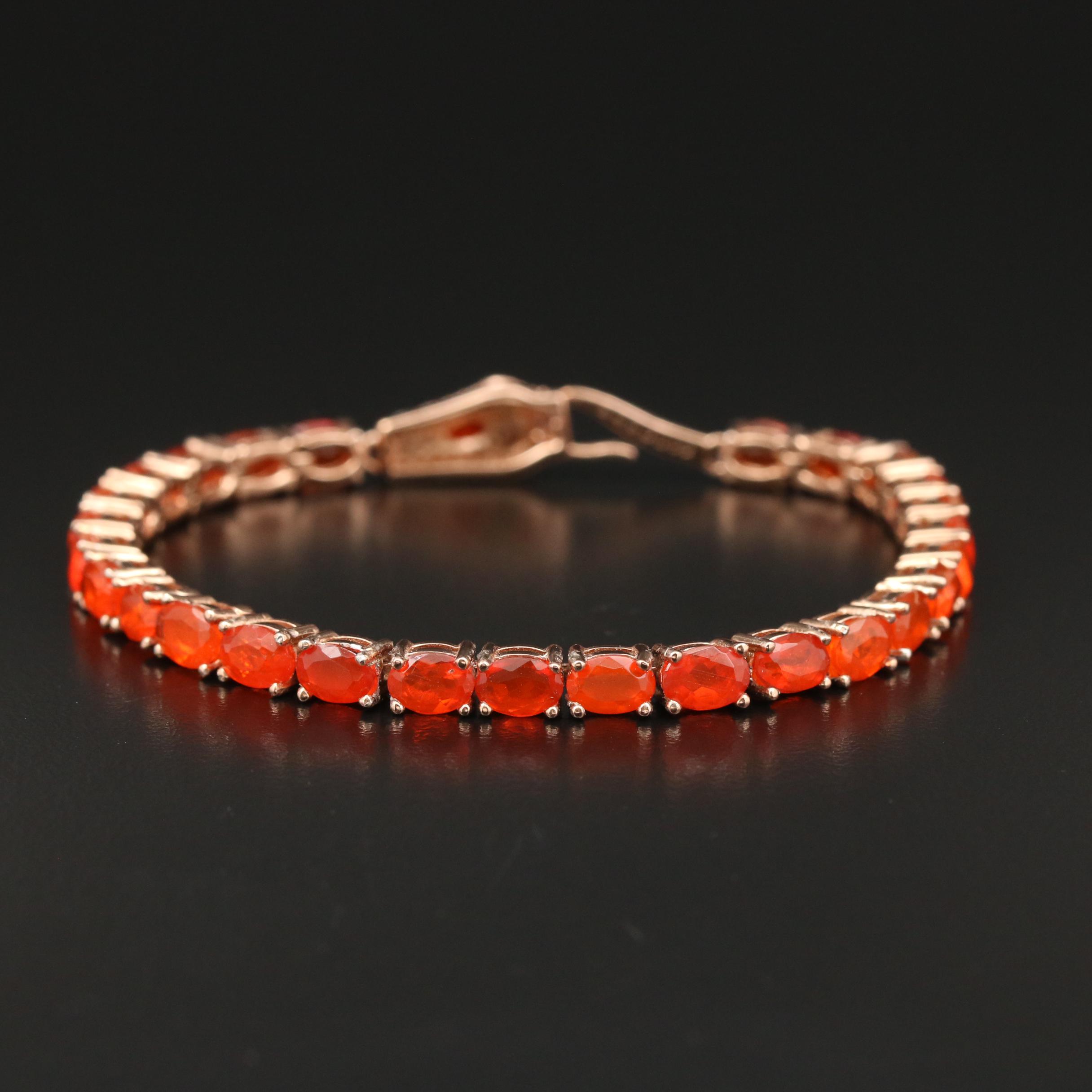 Sterling Silver Fire Opal, Glass and Cubic Zirconia Serpent Bracelet