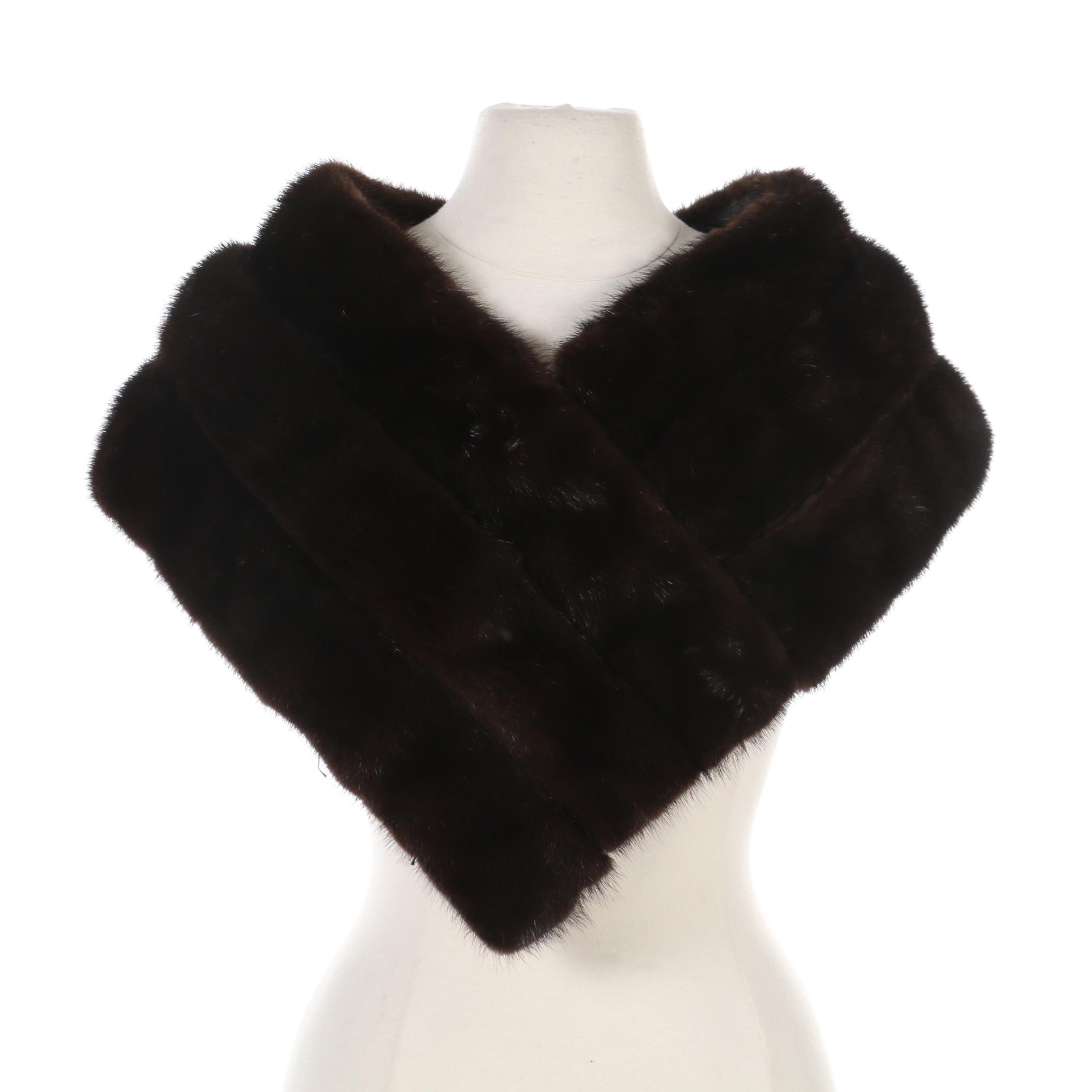 Dark Mahogany Mink Fur Shoulder Wrap Stole by Jacques Ferber, Vintage