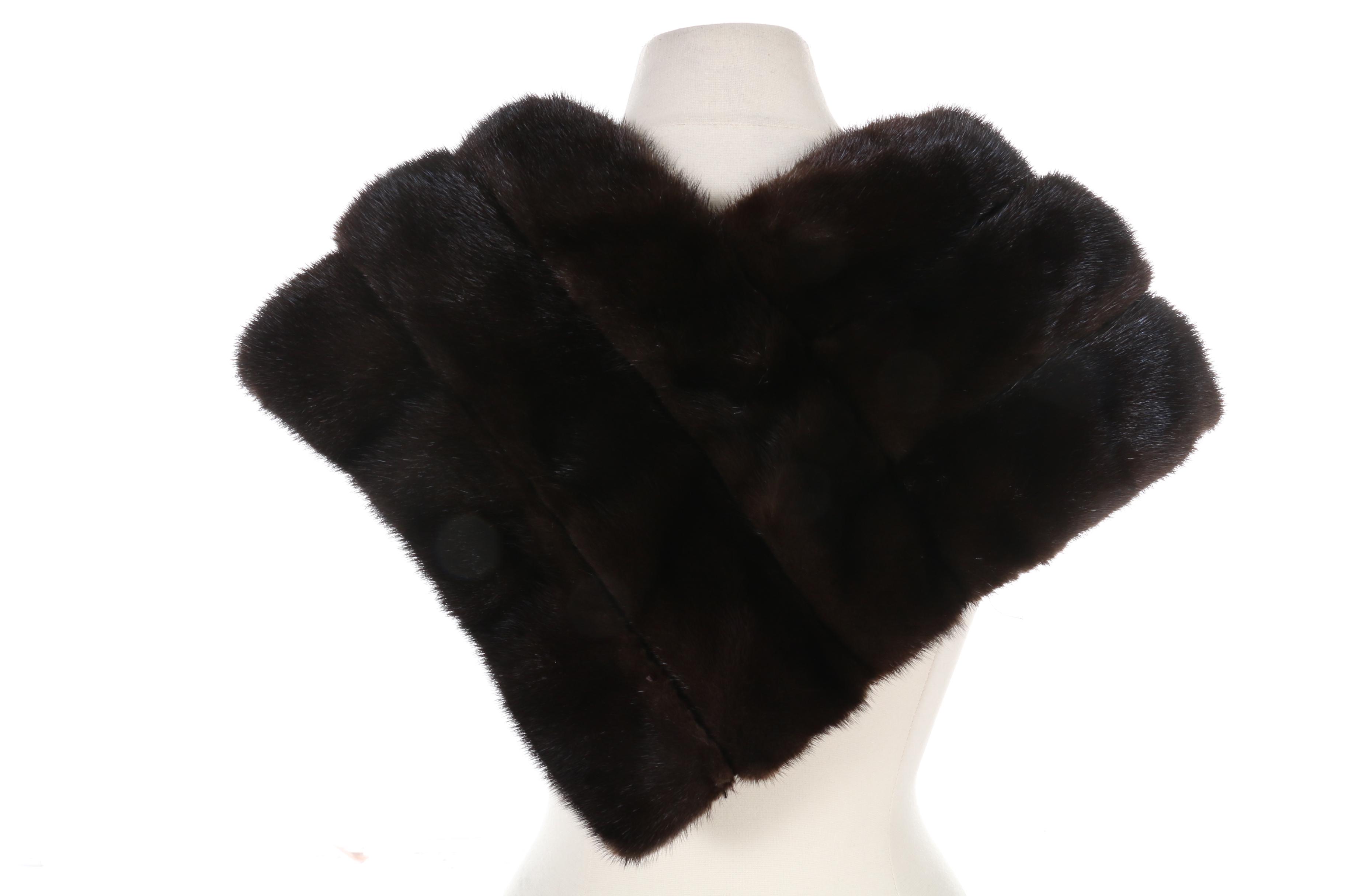 Dark Mahogany Mink Fur Shoulder Wrap Stole by Jacques Ferber, Vintage