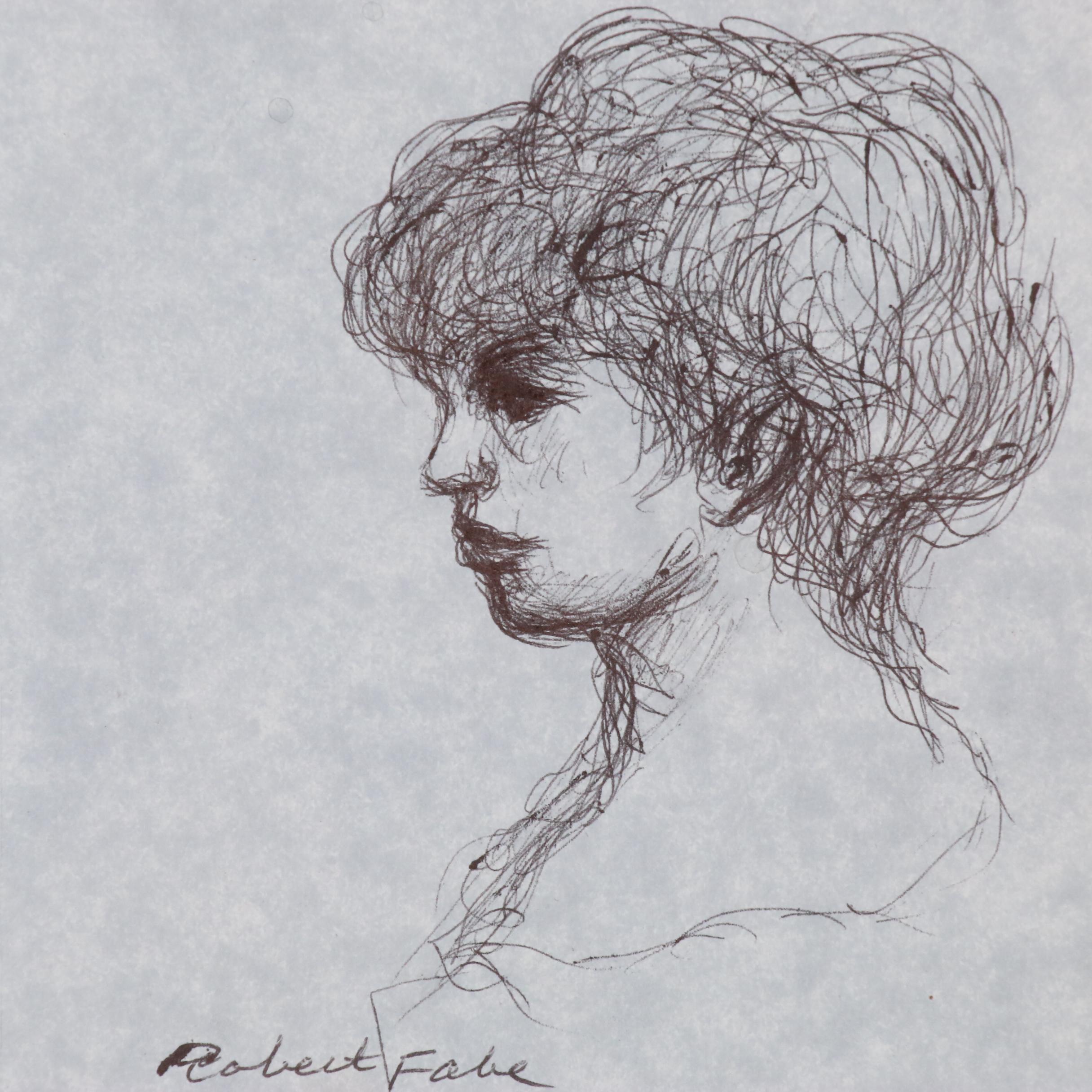 Robert Fabe Ink Portrait of a Woman, Mid-Late 20th Century