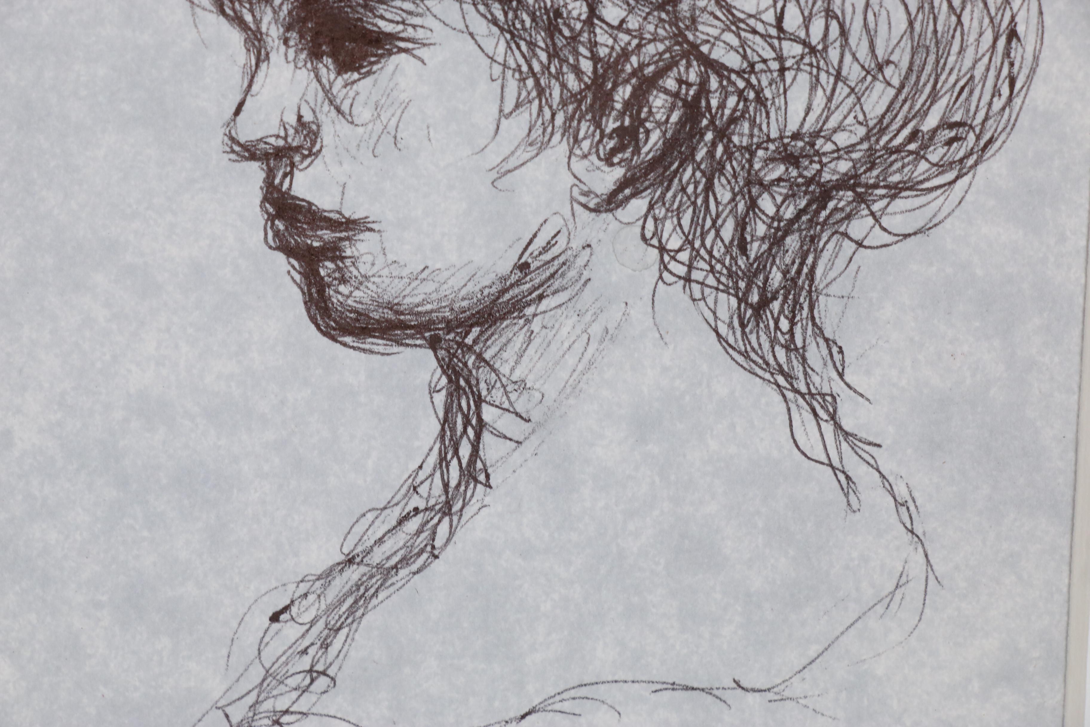 Robert Fabe Ink Portrait of a Woman, Mid-Late 20th Century