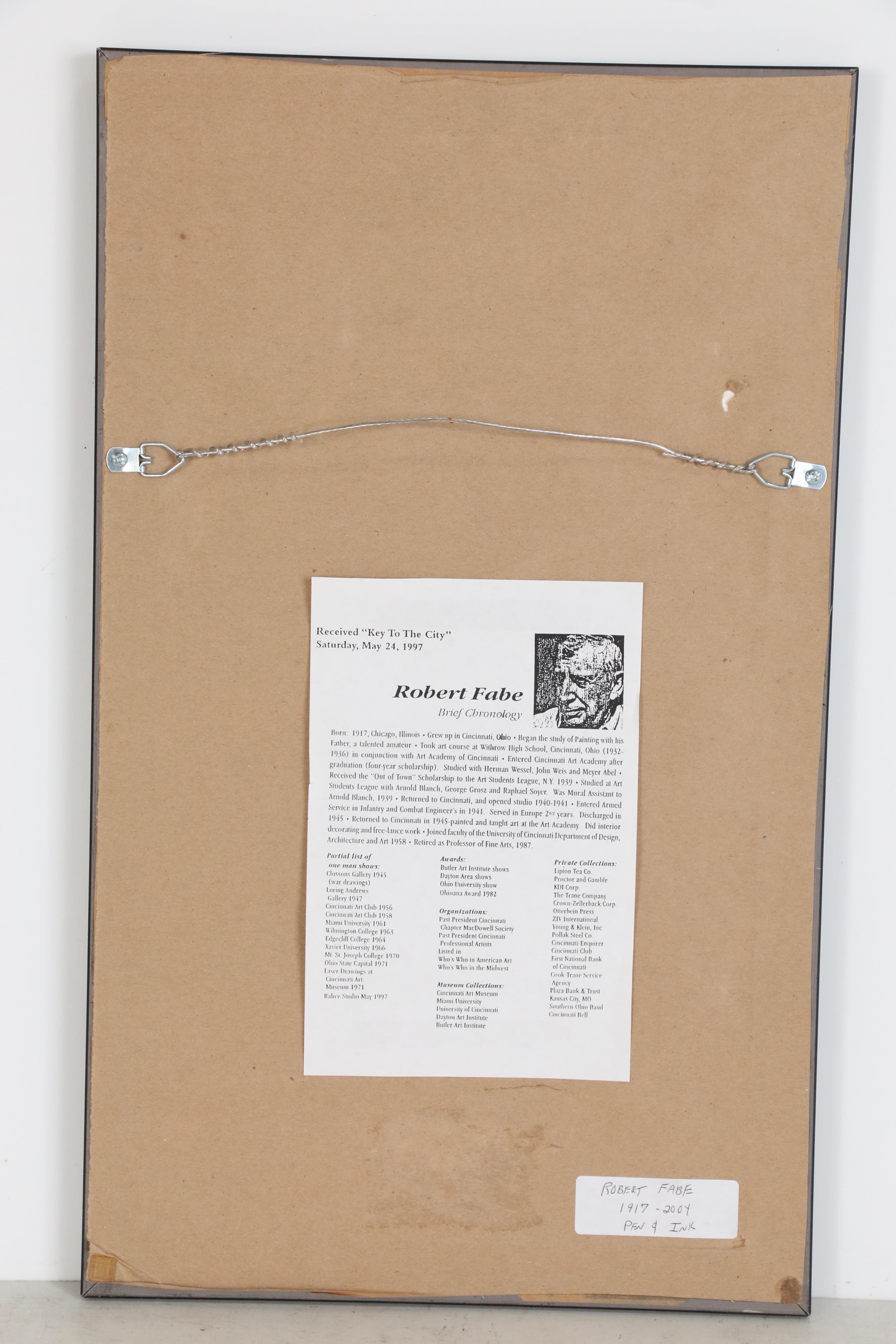 Robert Fabe Ink Portrait of a Woman, Mid-Late 20th Century