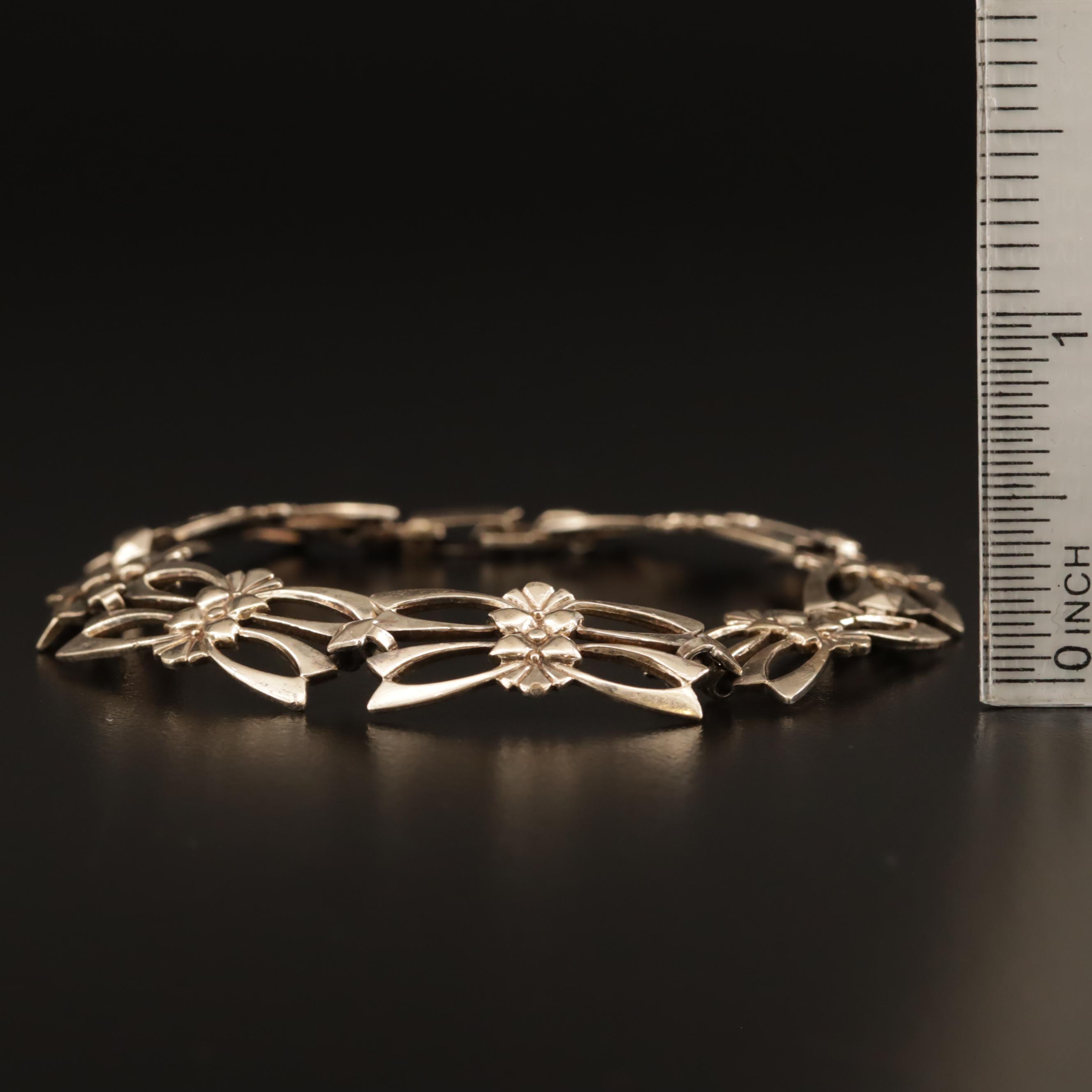 1930s Symmetalic Sterling Floral Bracelet with 14K Gold Accents