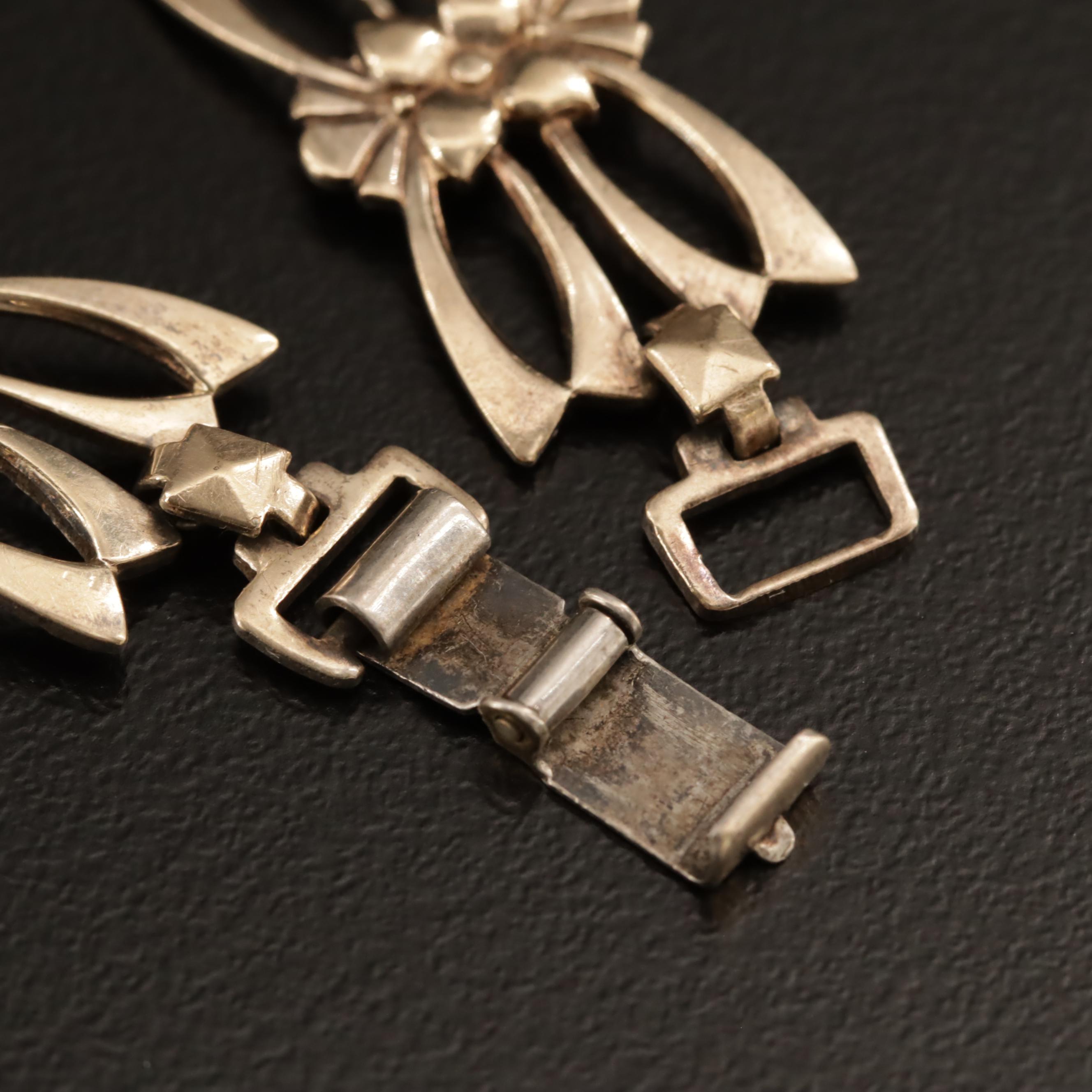 1930s Symmetalic Sterling Floral Bracelet with 14K Gold Accents