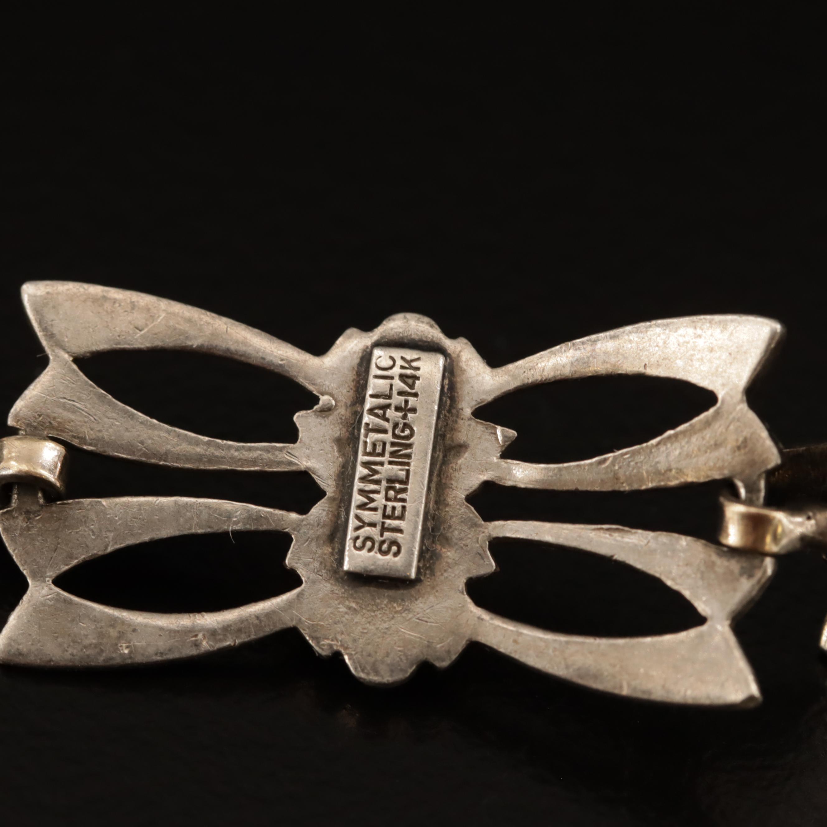 1930s Symmetalic Sterling Floral Bracelet with 14K Gold Accents