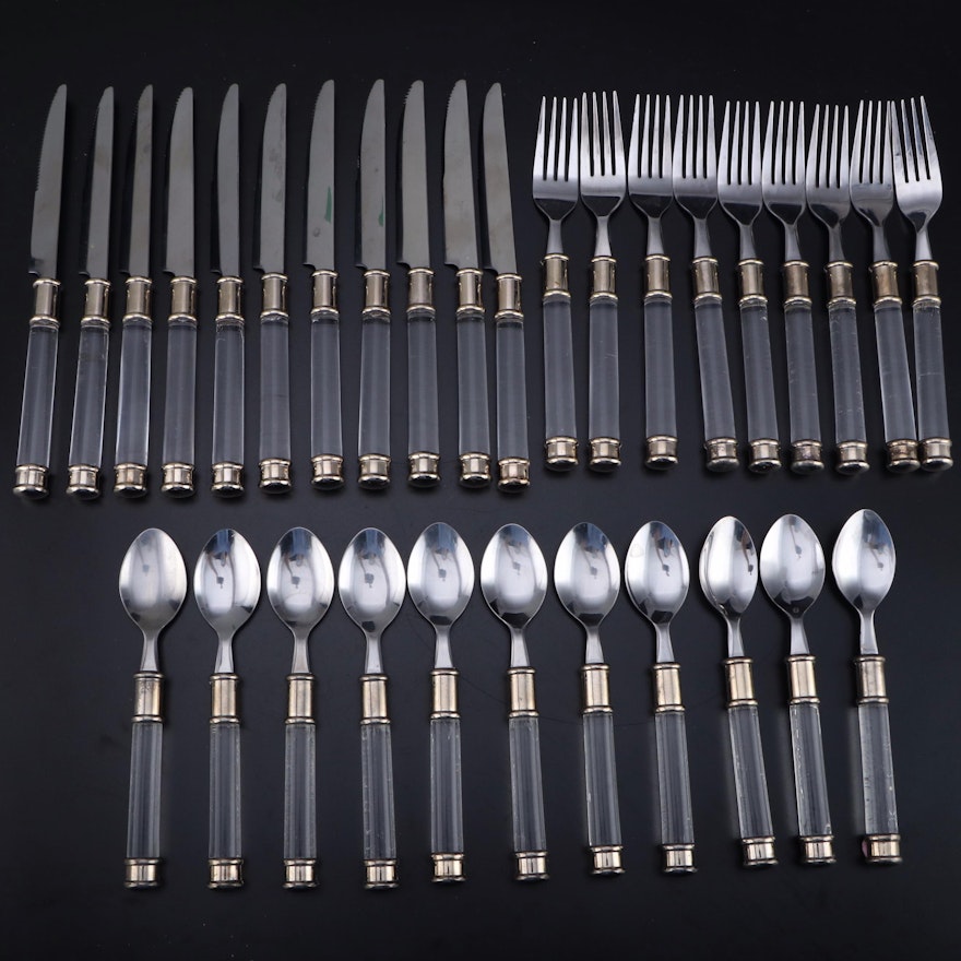 Contemporary Stainless Steel and Clear Plastic Bodied Flatware