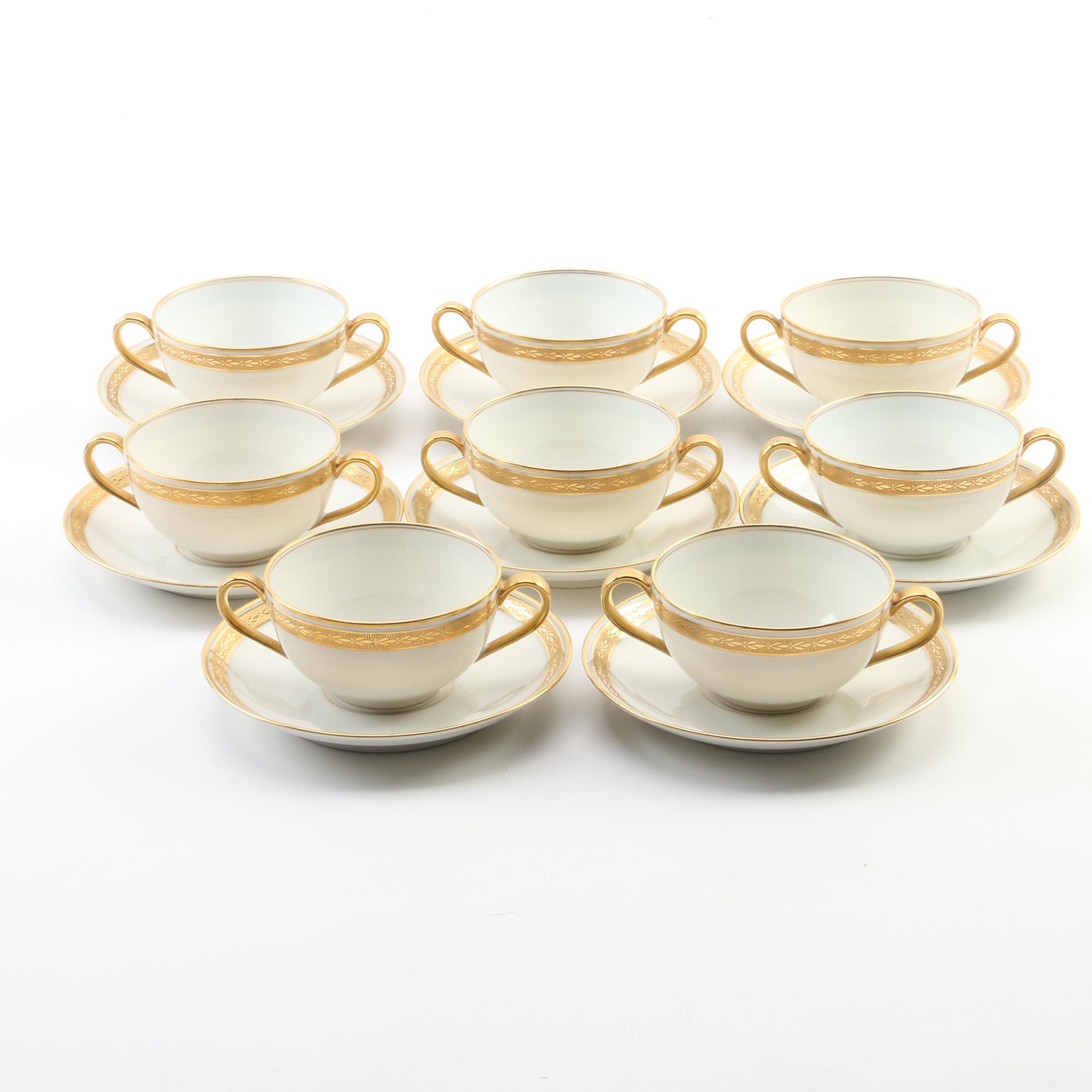 Theodore Haviland Porcelain Double Handle Teacups and Saucers