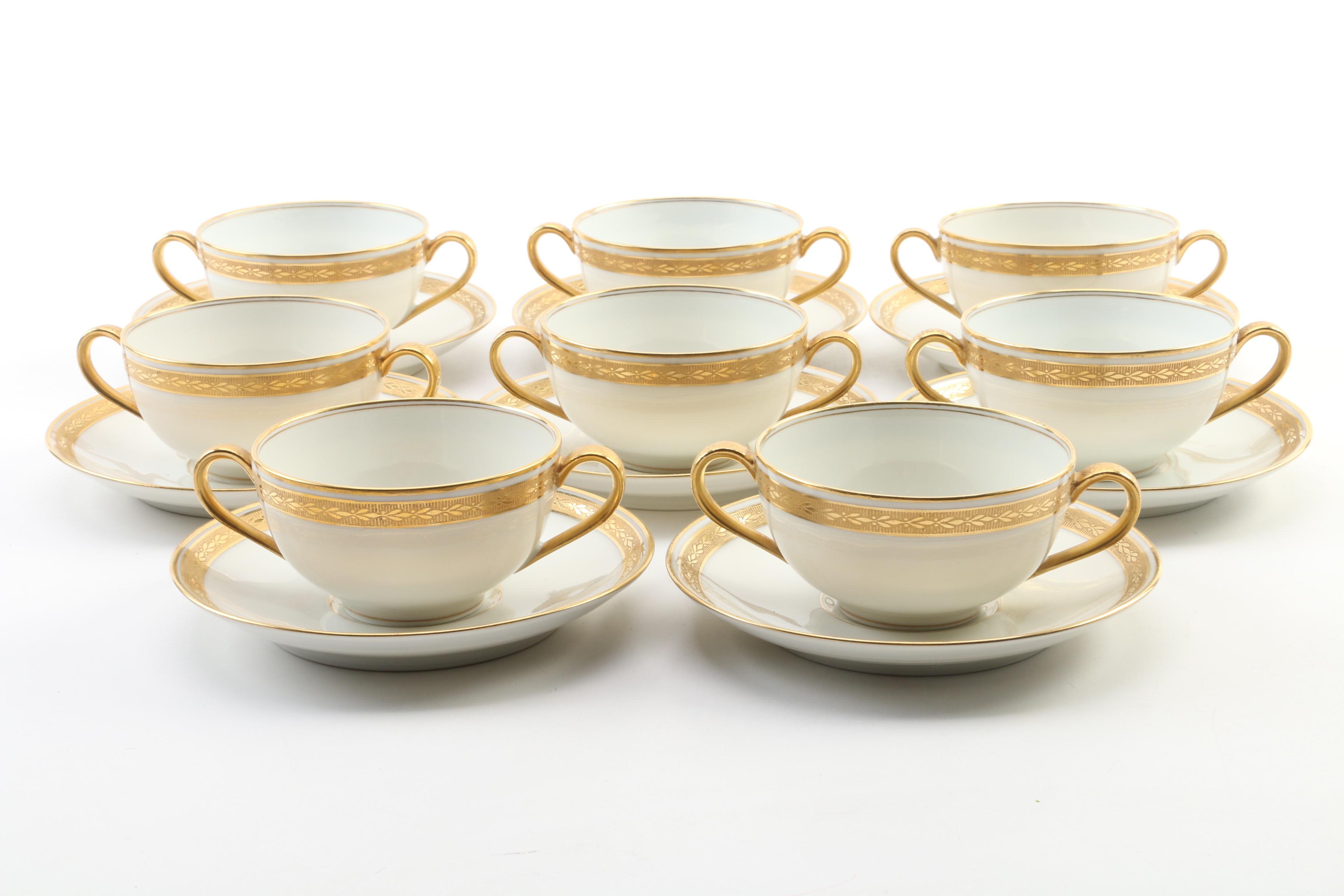 Theodore Haviland Porcelain Double Handle Teacups and Saucers