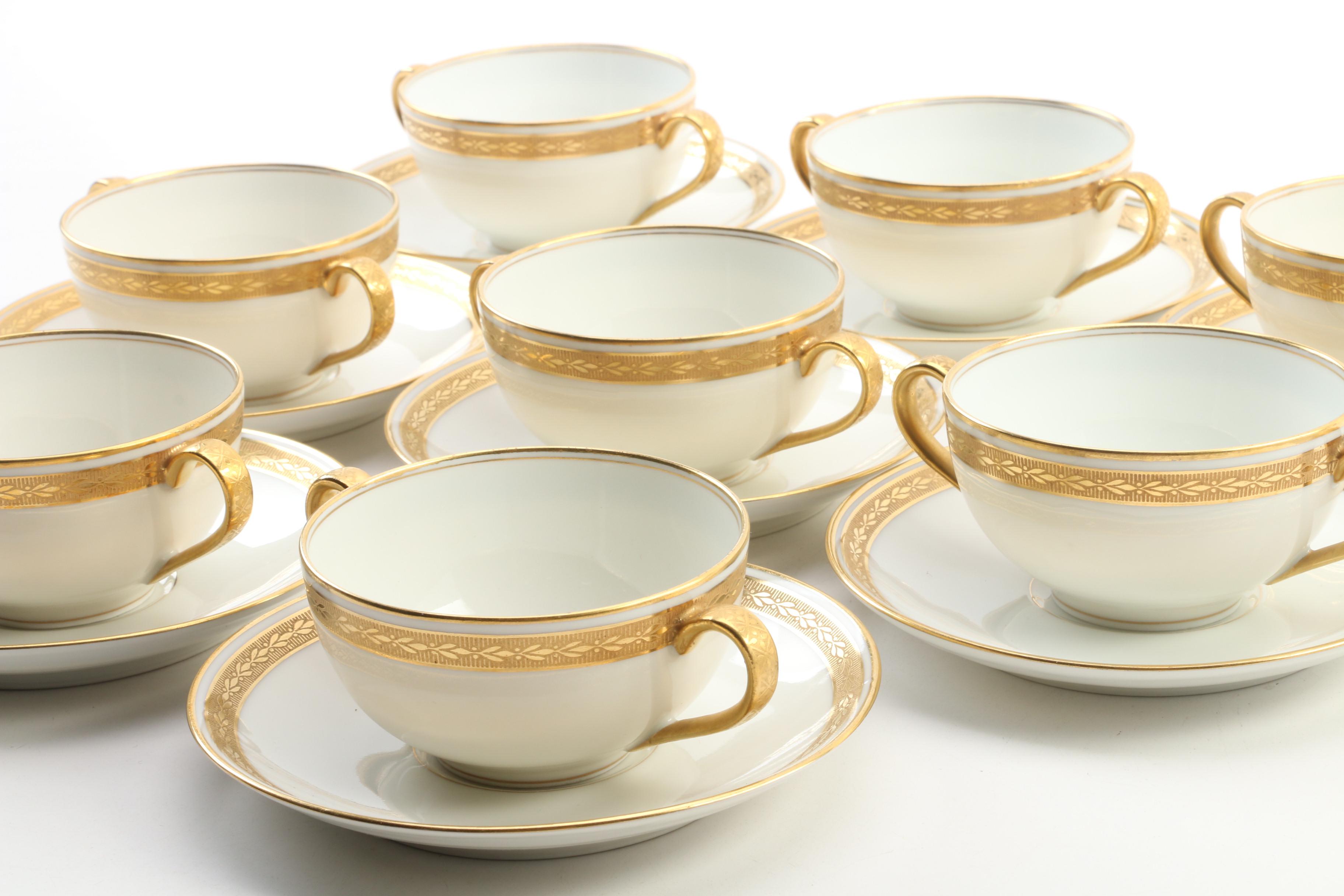 Theodore Haviland Porcelain Double Handle Teacups and Saucers