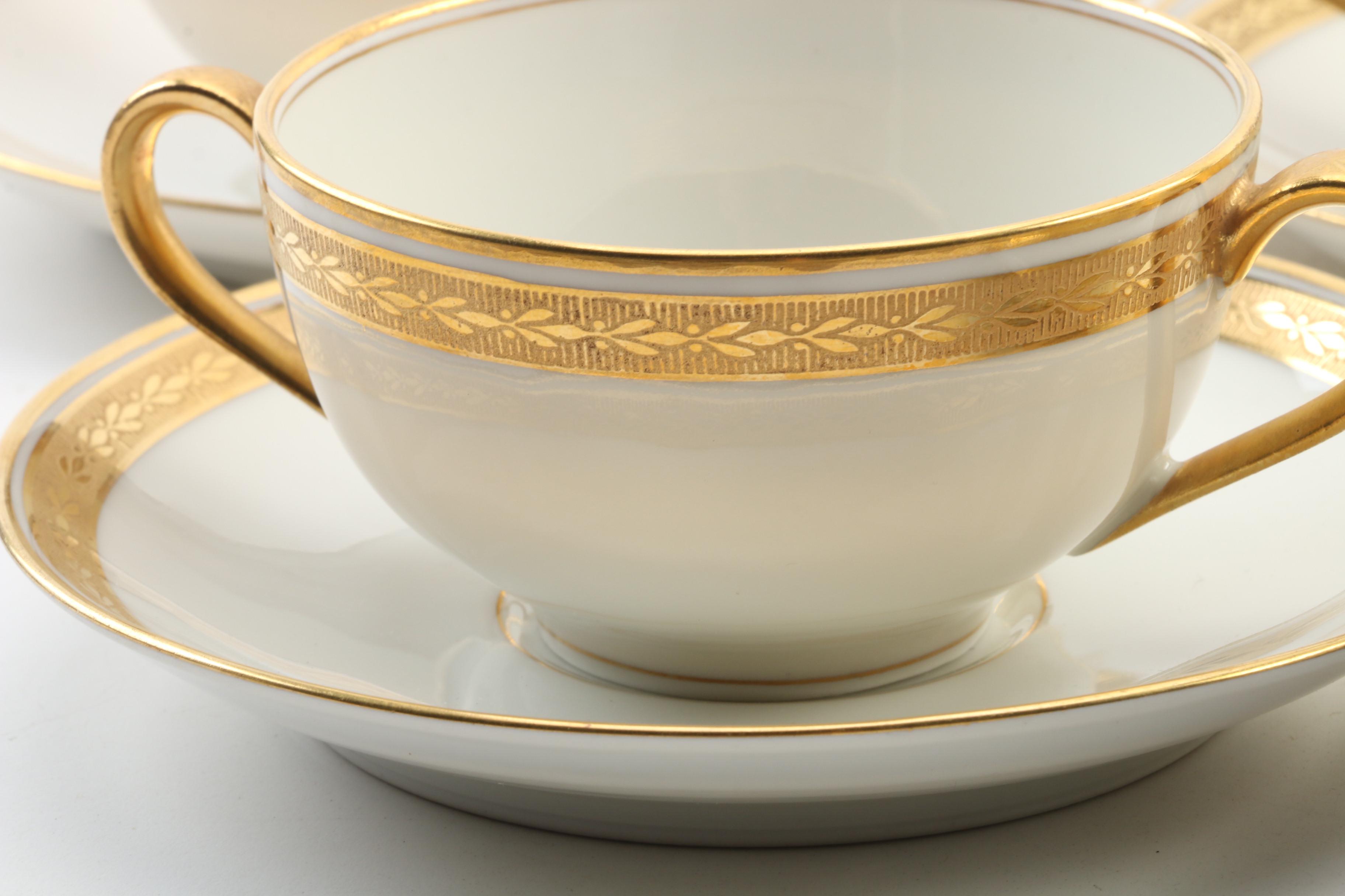 Theodore Haviland Porcelain Double Handle Teacups and Saucers