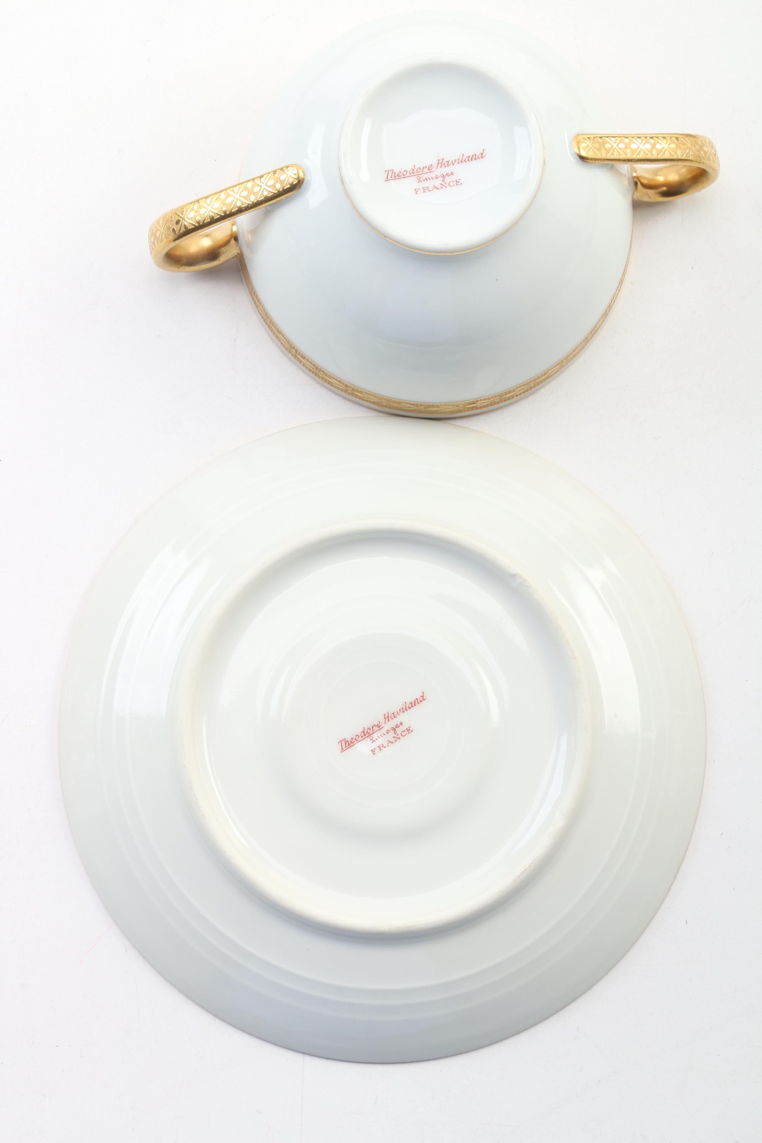 Theodore Haviland Porcelain Double Handle Teacups and Saucers