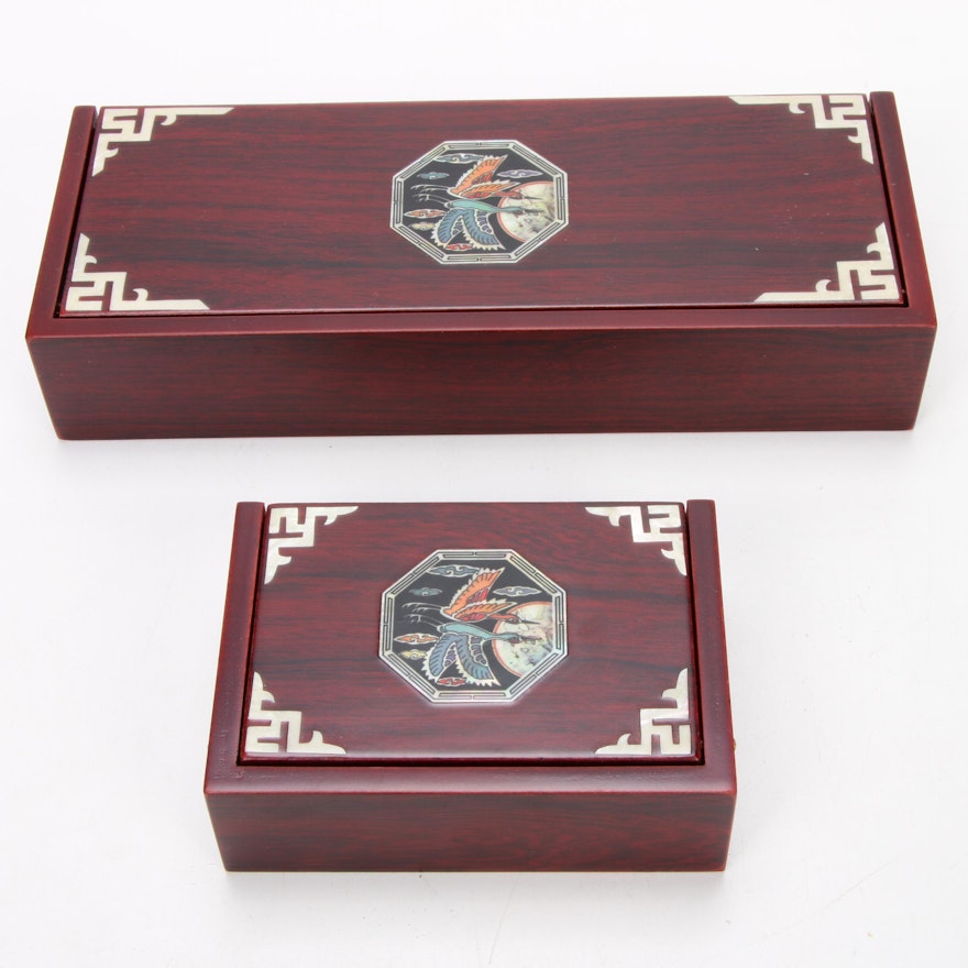 Chinese Mother-of-Pearl and Wood Trinket Boxes
