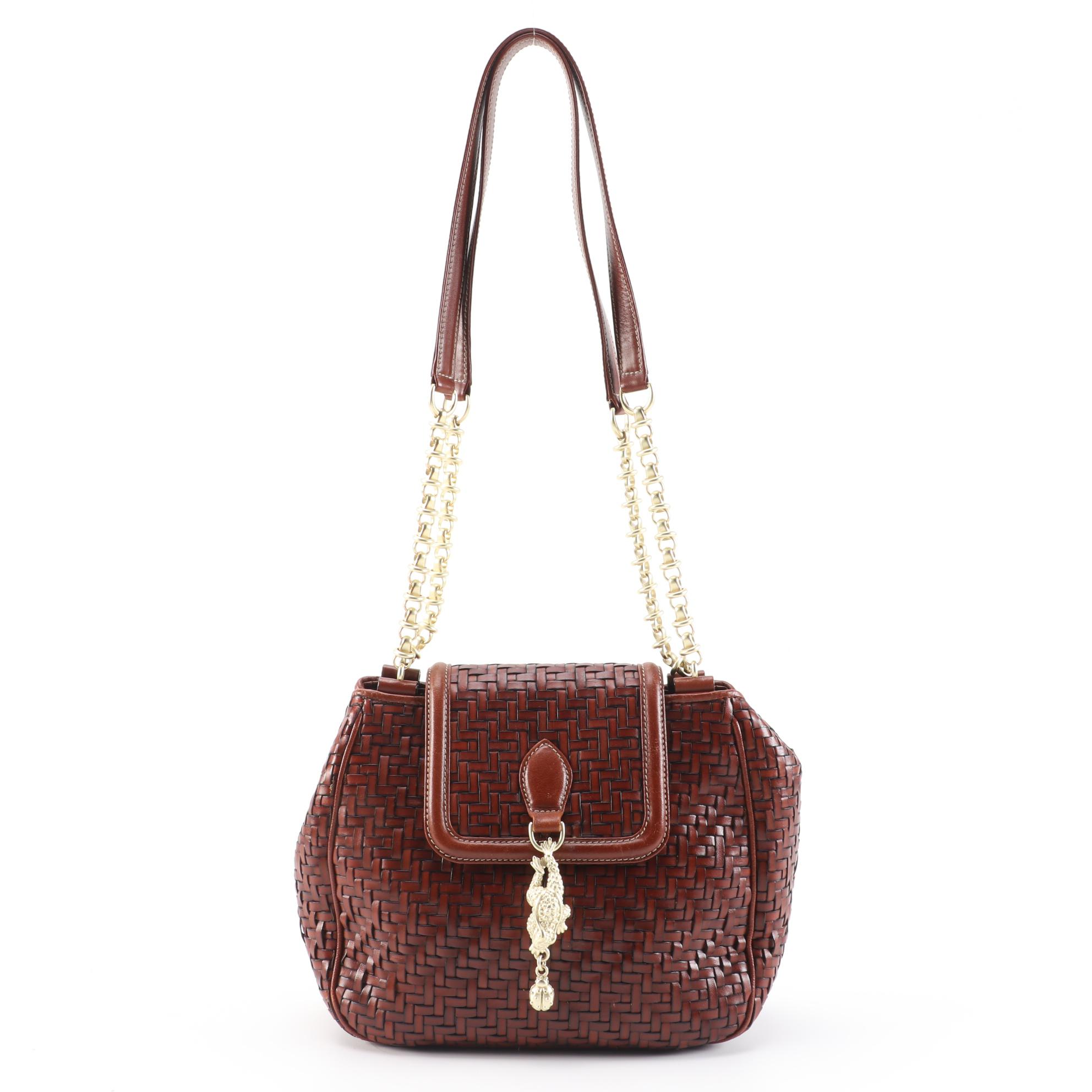 Barry Kieselstein-Cord Woven Leather Shoulder Bag with Frog and Lady Bug Clasp