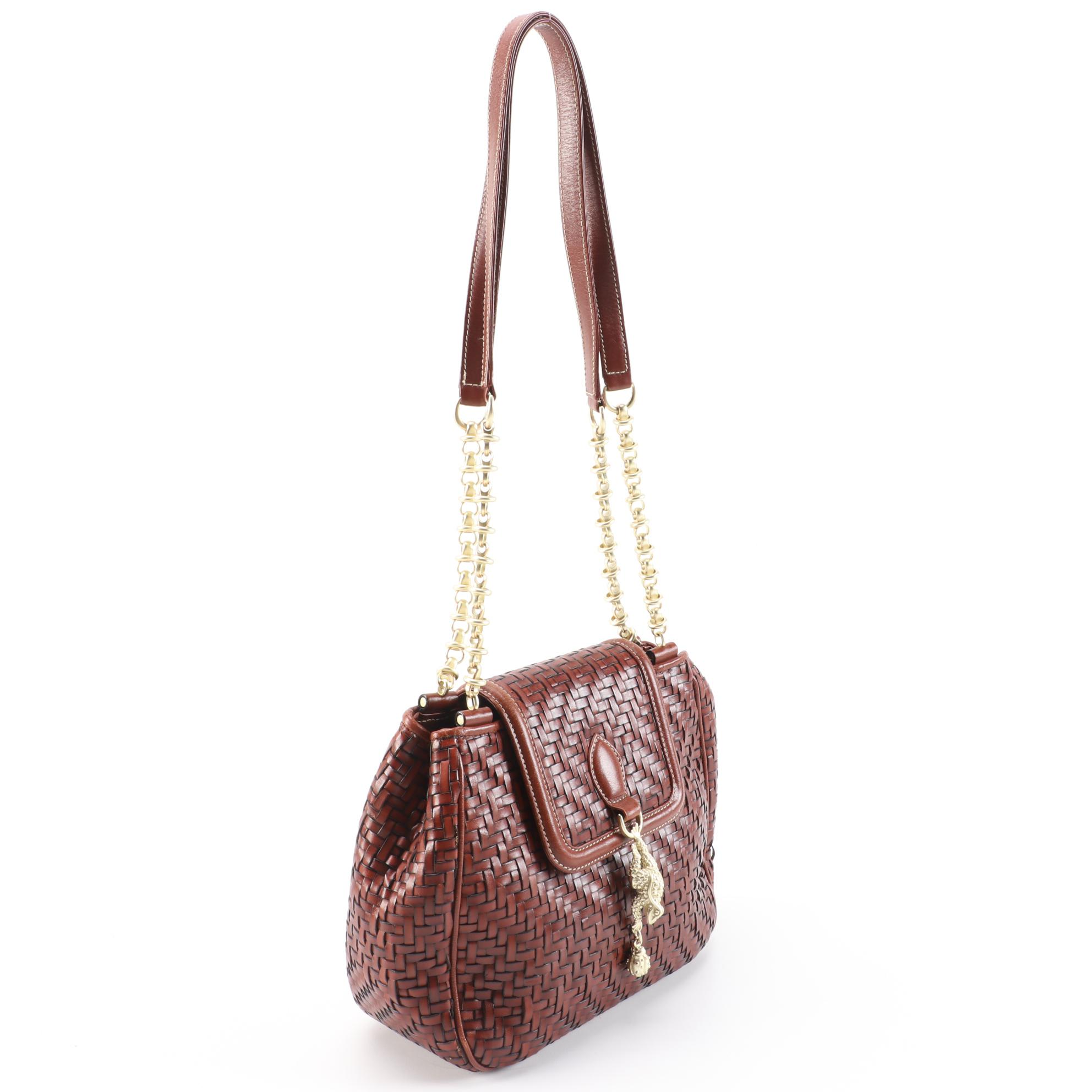 Barry Kieselstein-Cord Woven Leather Shoulder Bag with Frog and Lady Bug Clasp