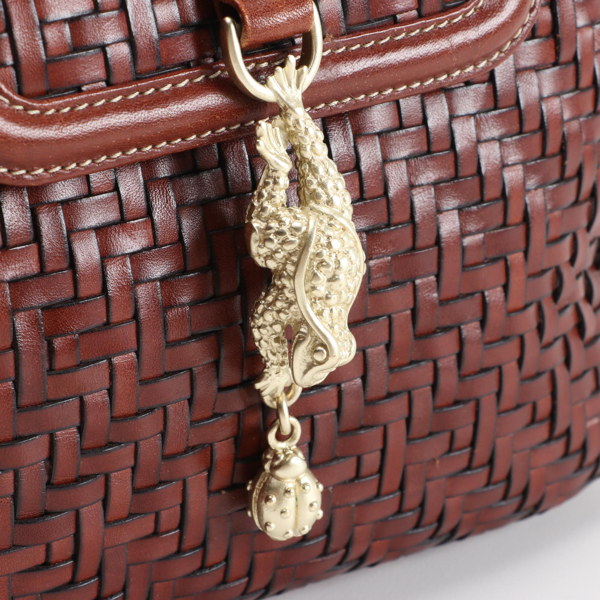 Barry Kieselstein-Cord Woven Leather Shoulder Bag with Frog and Lady Bug Clasp