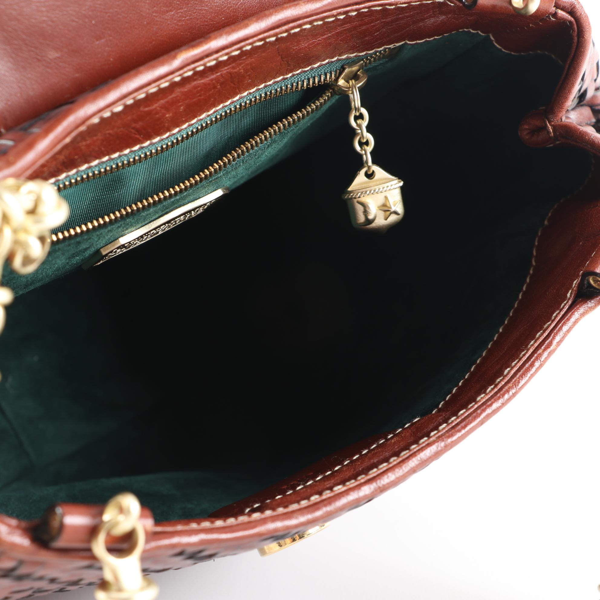 Barry Kieselstein-Cord Woven Leather Shoulder Bag with Frog and Lady Bug Clasp