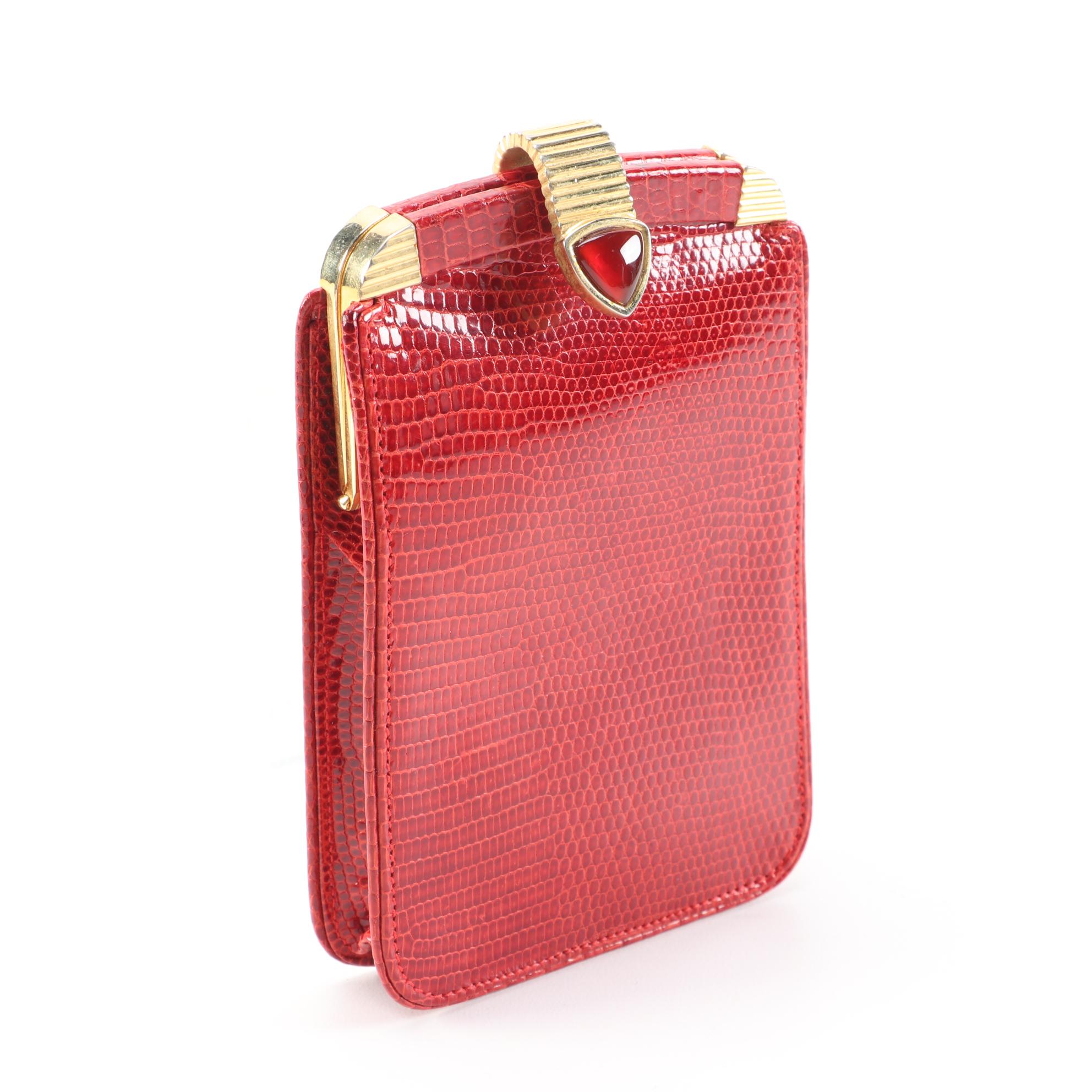 Judith Leiber Red Lizard Skin Cigarette Case, Vintage