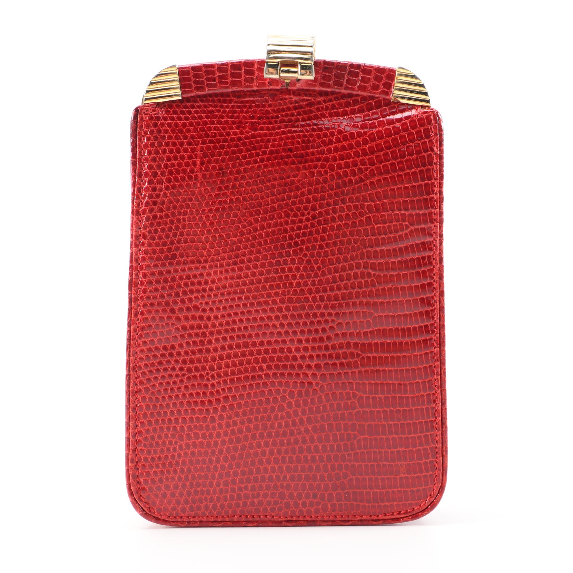 Judith Leiber Red Lizard Skin Cigarette Case, Vintage