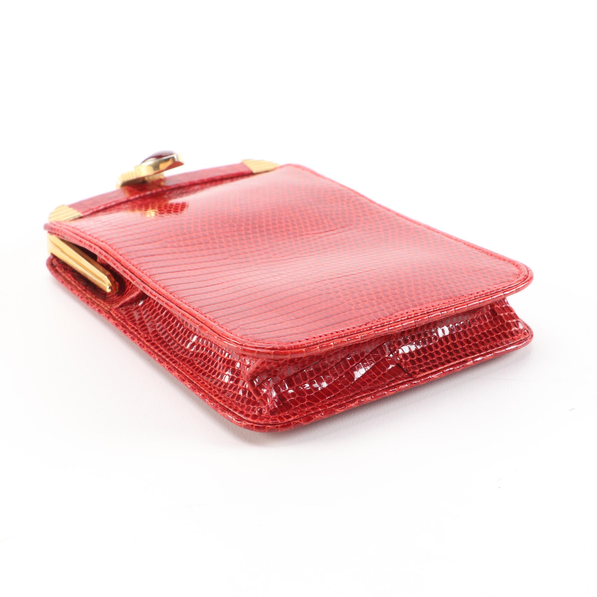 Judith Leiber Red Lizard Skin Cigarette Case, Vintage