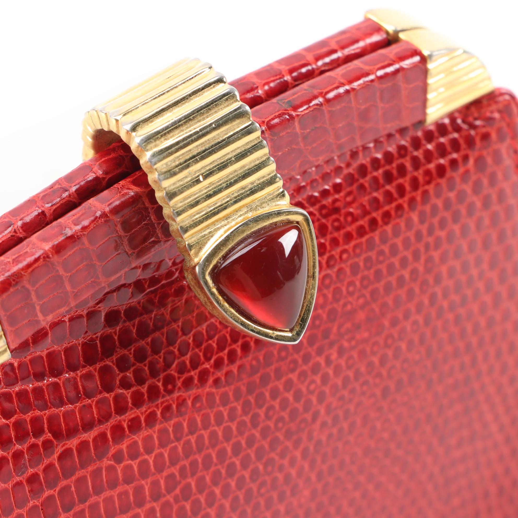 Judith Leiber Red Lizard Skin Cigarette Case, Vintage