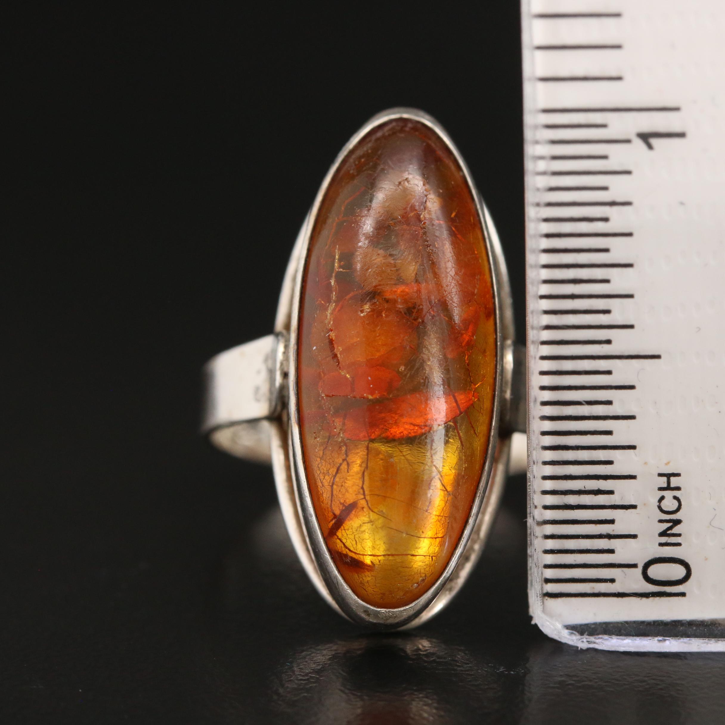 Vintage Danish Modernist Einer Fehrn 830 Silver Amber Ring