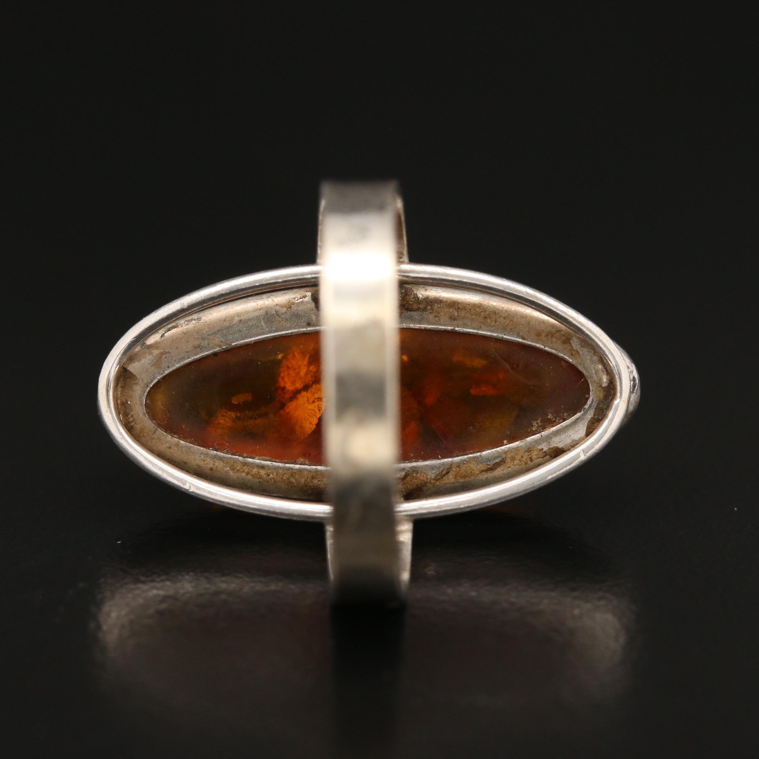 Vintage Danish Modernist Einer Fehrn 830 Silver Amber Ring