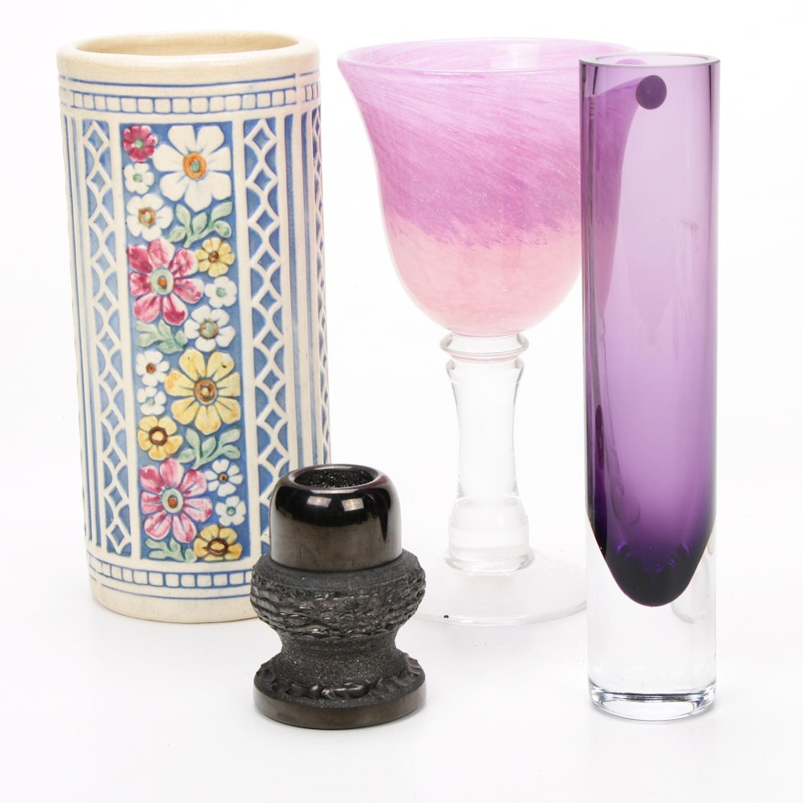 Ceramic and Glass Vases with Candle Holders