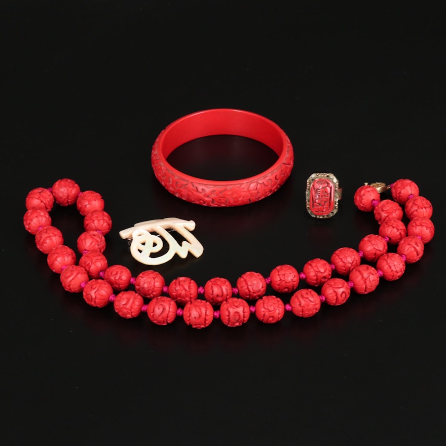 Assorted Jewelry with Cinnabar and Mother of Pearl