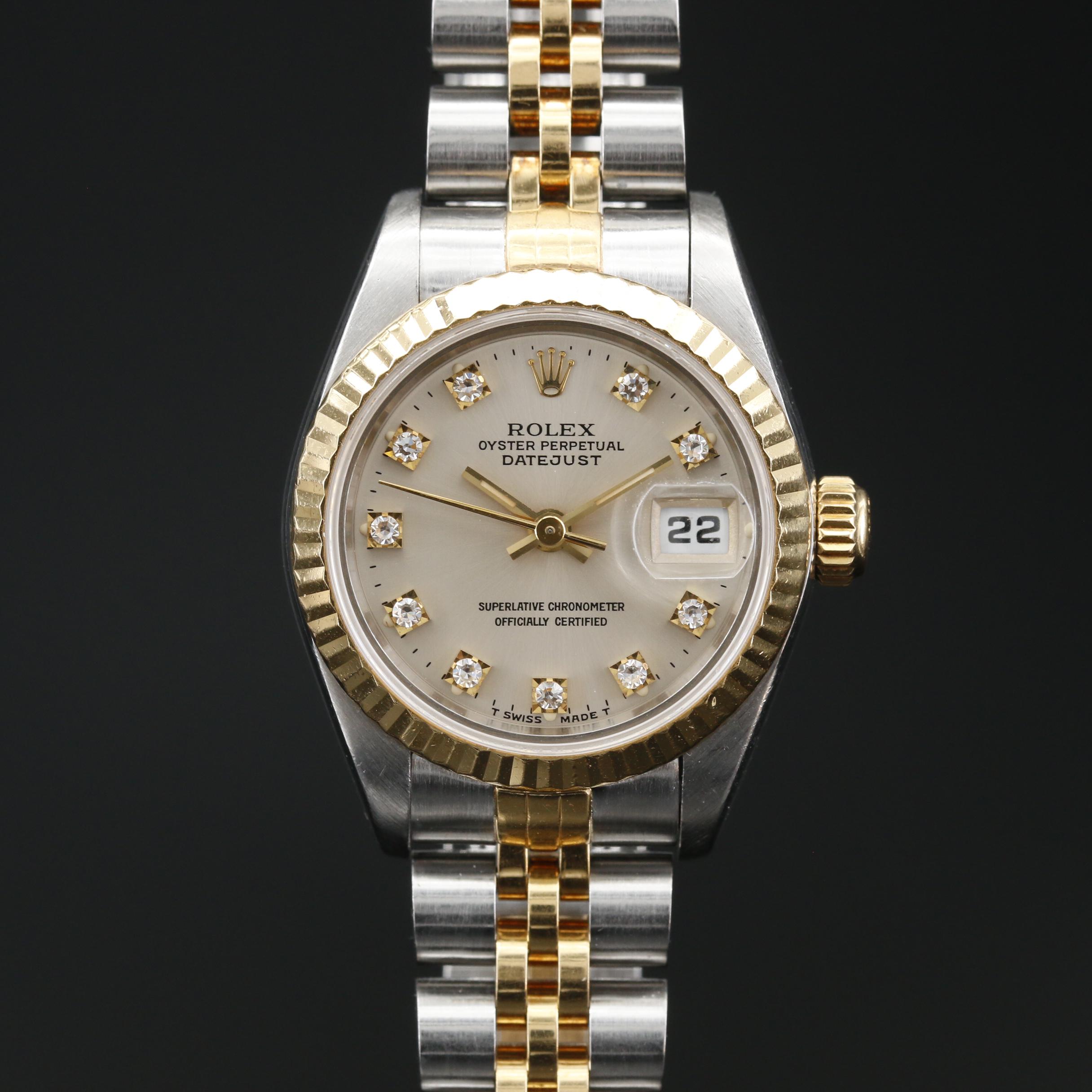 1994 Rolex Datejust 18K, Stainless Steel and Factory Diamond Dial Watch