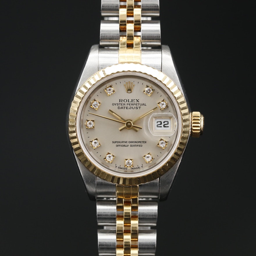 1994 Rolex Datejust 18K, Stainless Steel and Factory Diamond Dial Wristwatch