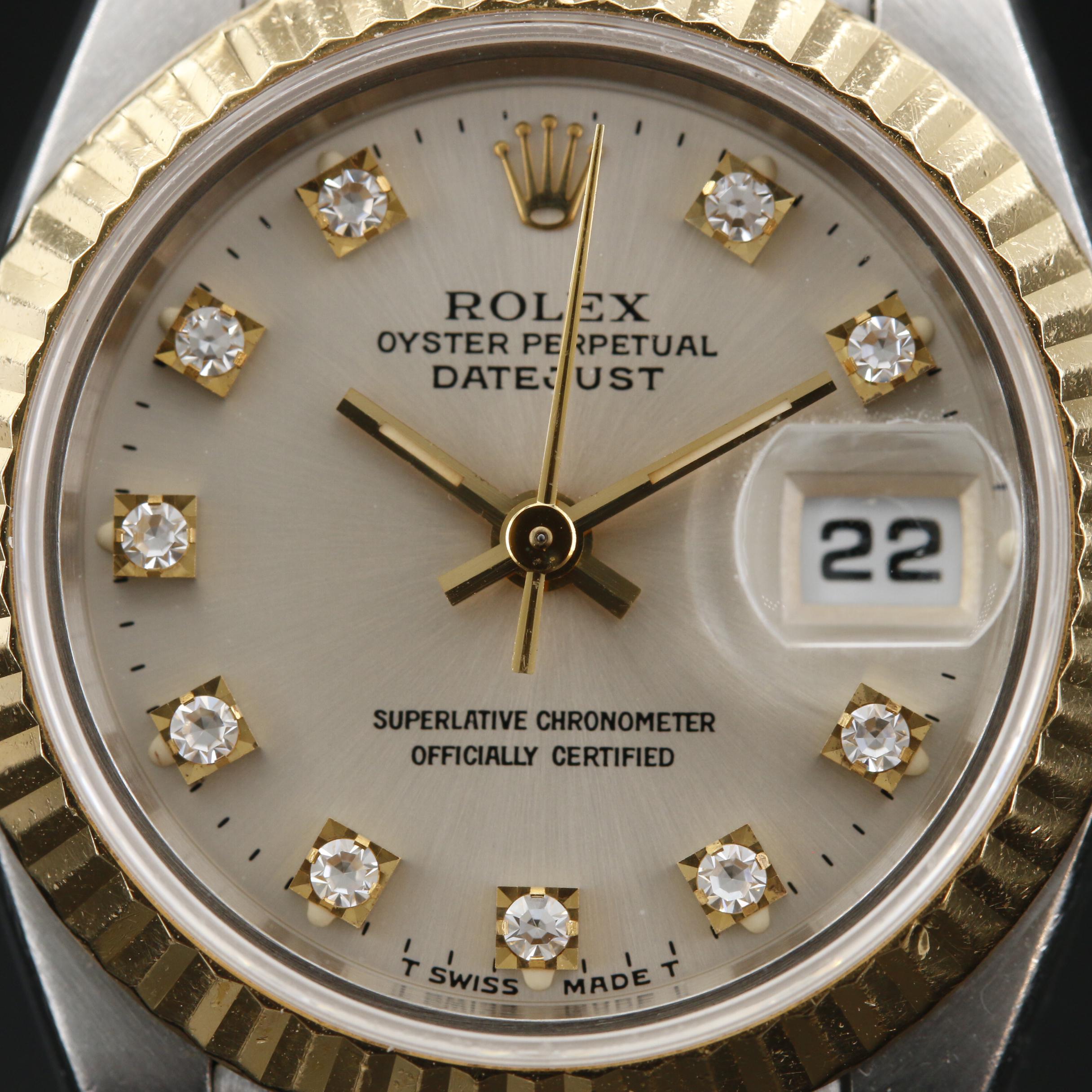 1994 Rolex Datejust 18K, Stainless Steel and Factory Diamond Dial Watch