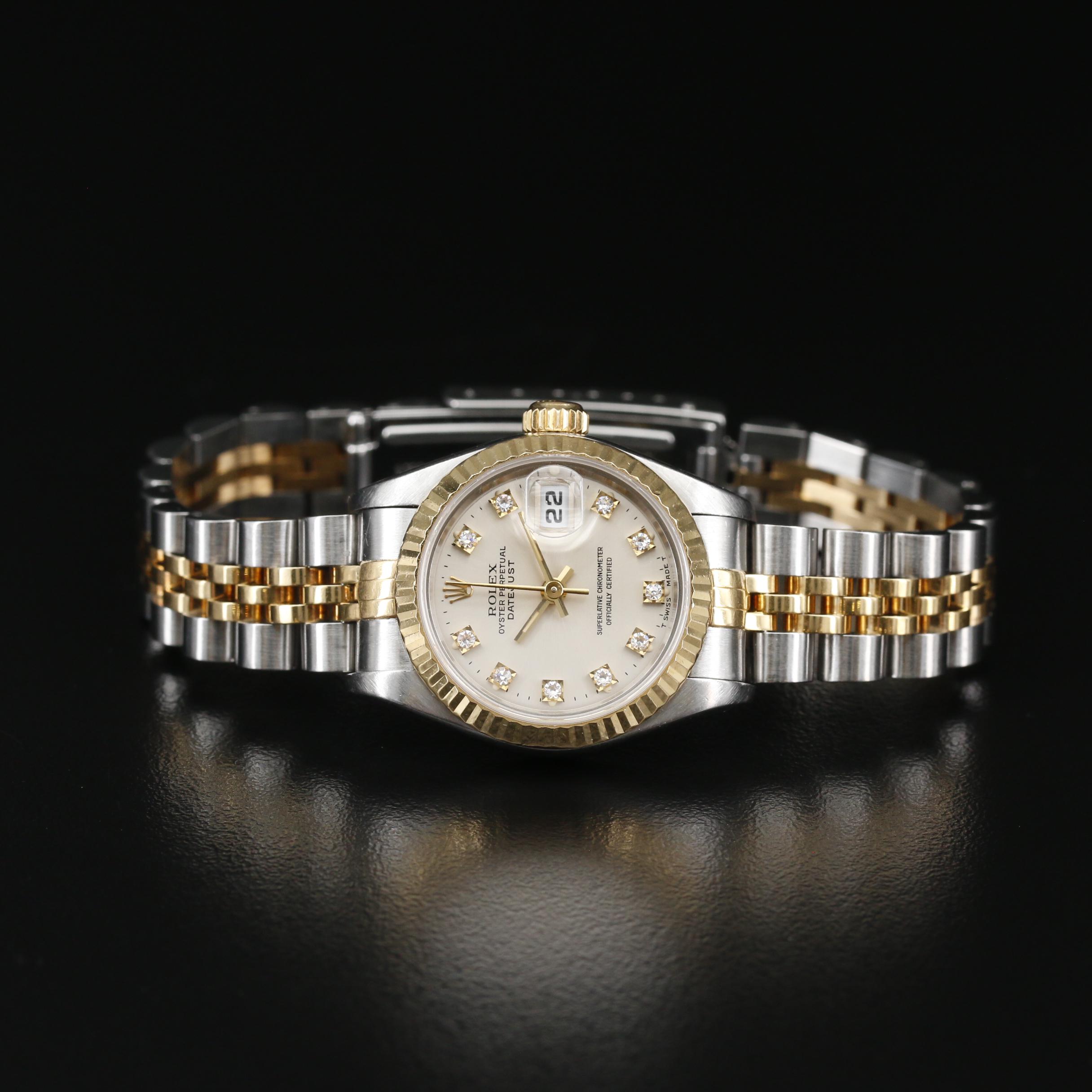 1994 Rolex Datejust 18K, Stainless Steel and Factory Diamond Dial Watch