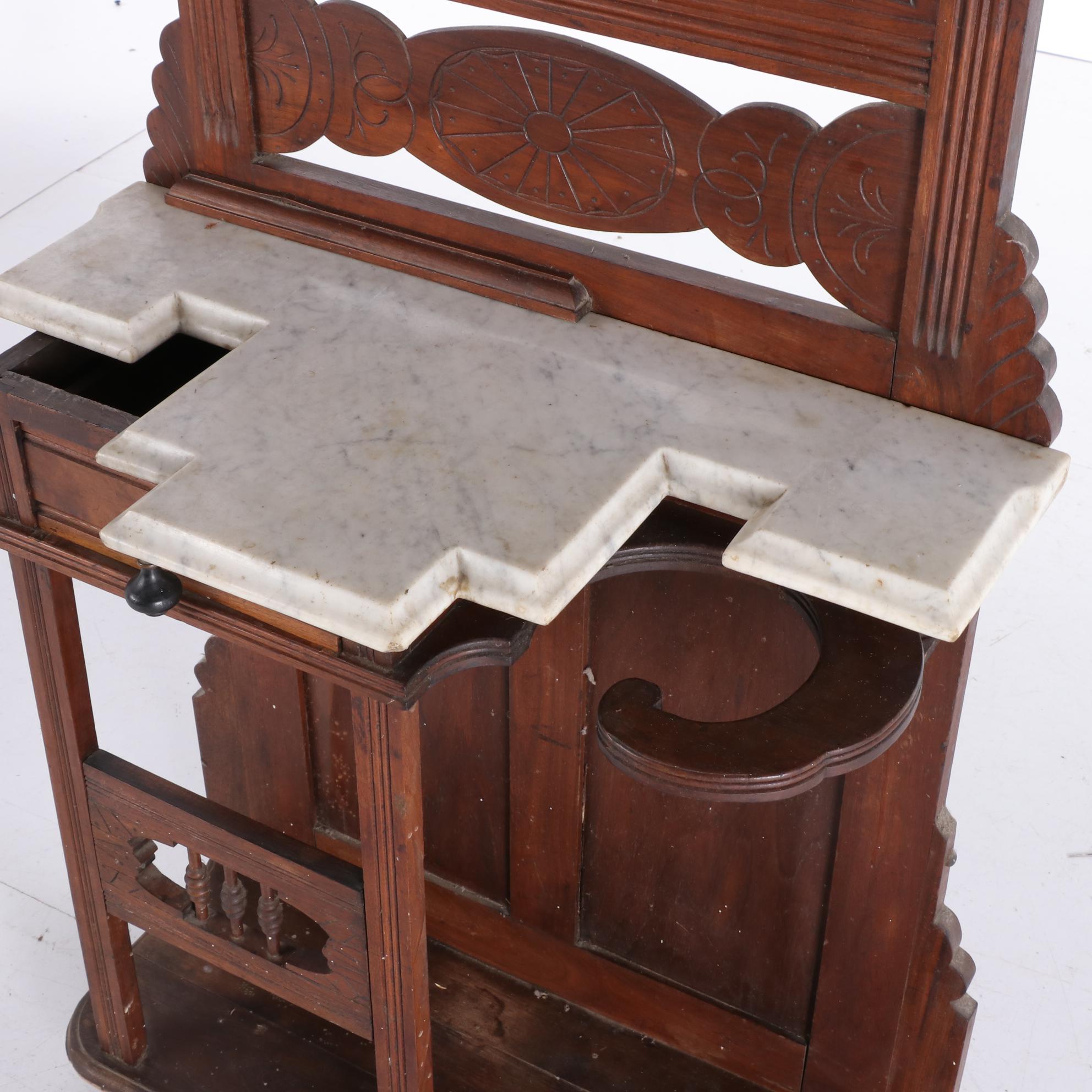 Victorian Eastlake Walnut Hall Tree, Late 19th Century