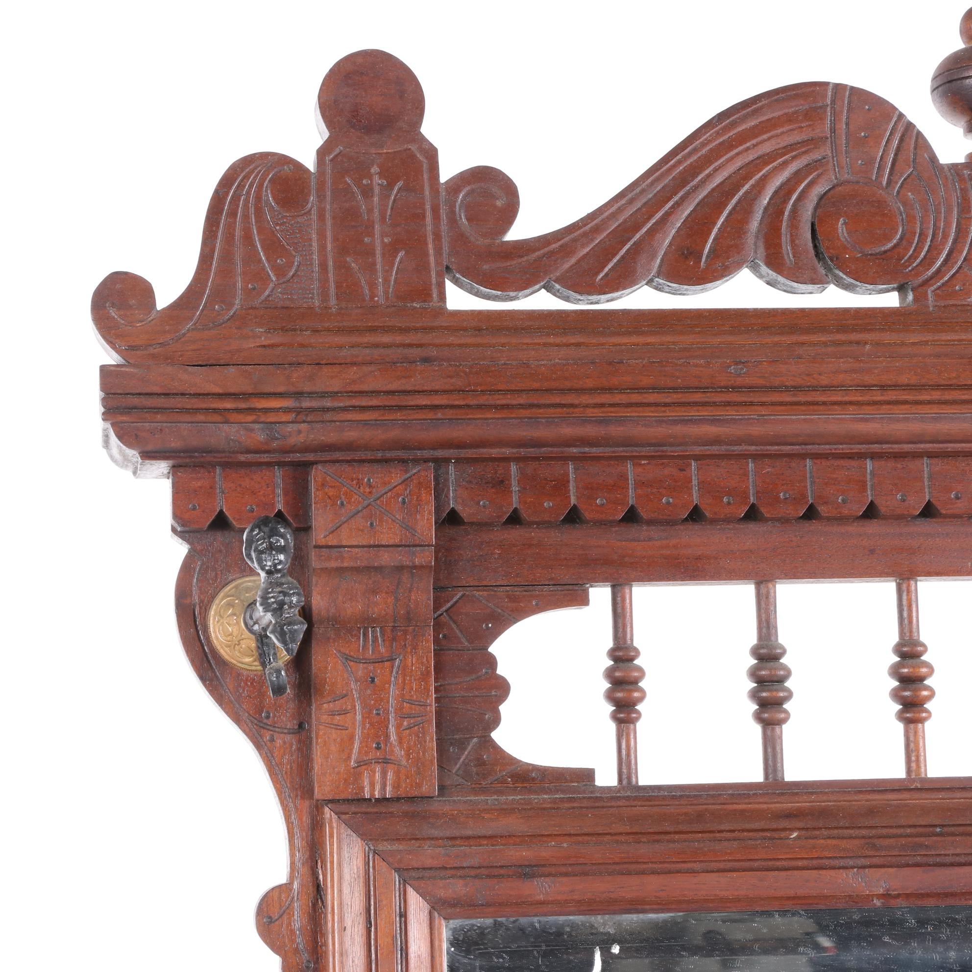 Victorian Eastlake Walnut Hall Tree, Late 19th Century