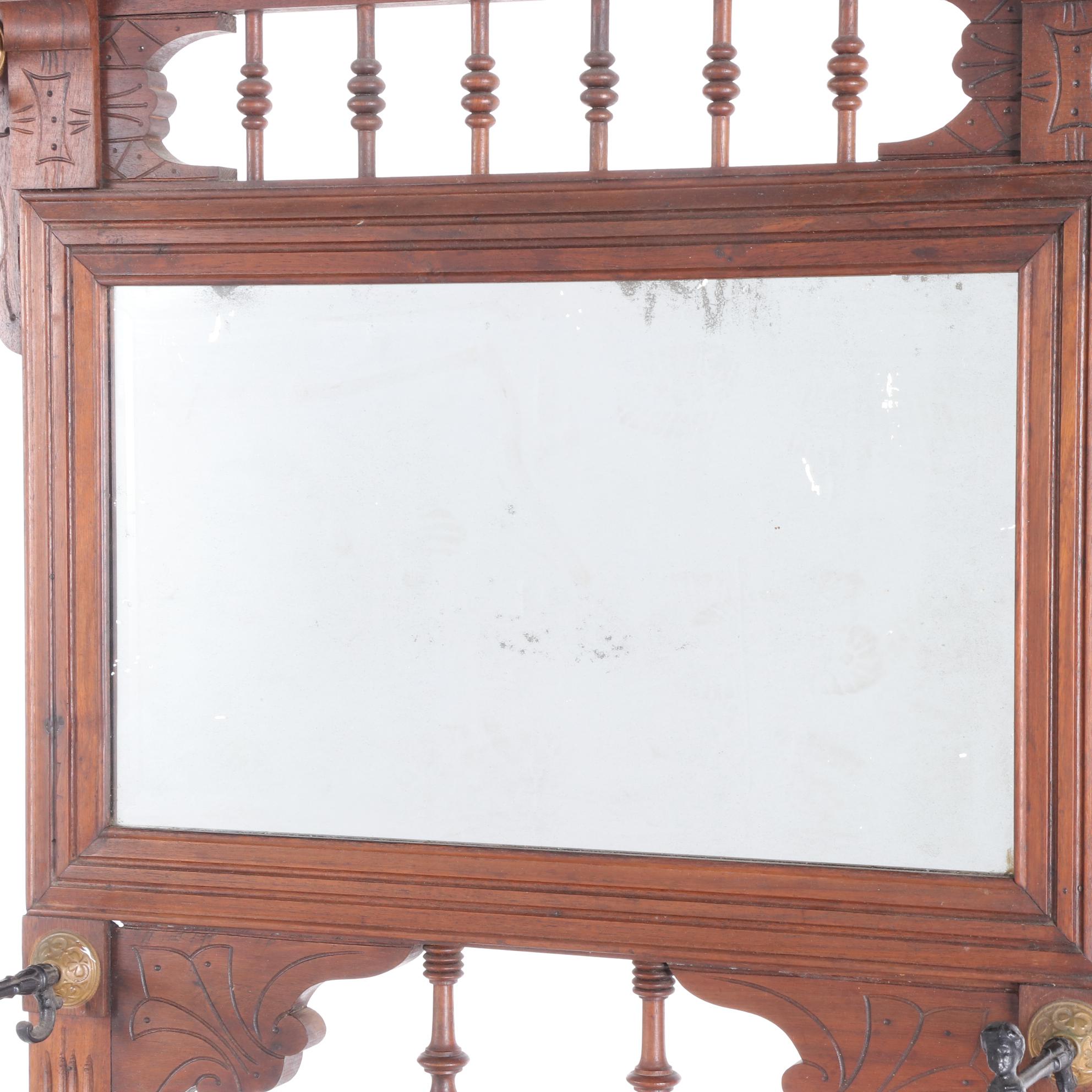 Victorian Eastlake Walnut Hall Tree, Late 19th Century