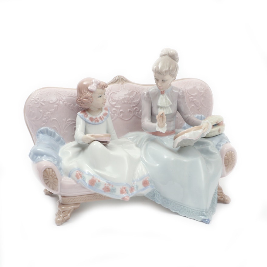 Lladro "An Embroidery Lesson" Porcelain Figurine Designed by Regino Torrijos