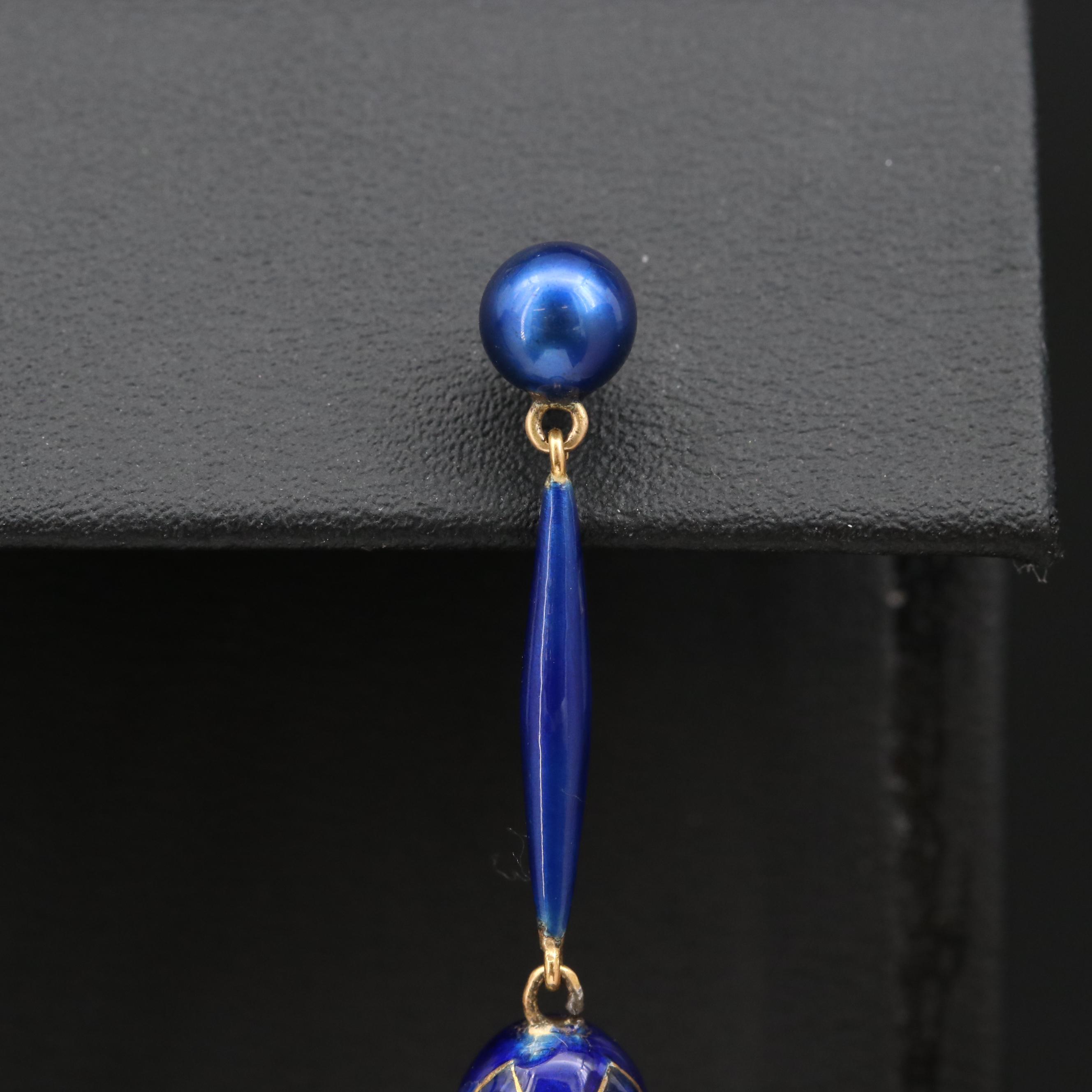 Vintage 18K Mother of Pearl and Enamel Drop Earrings